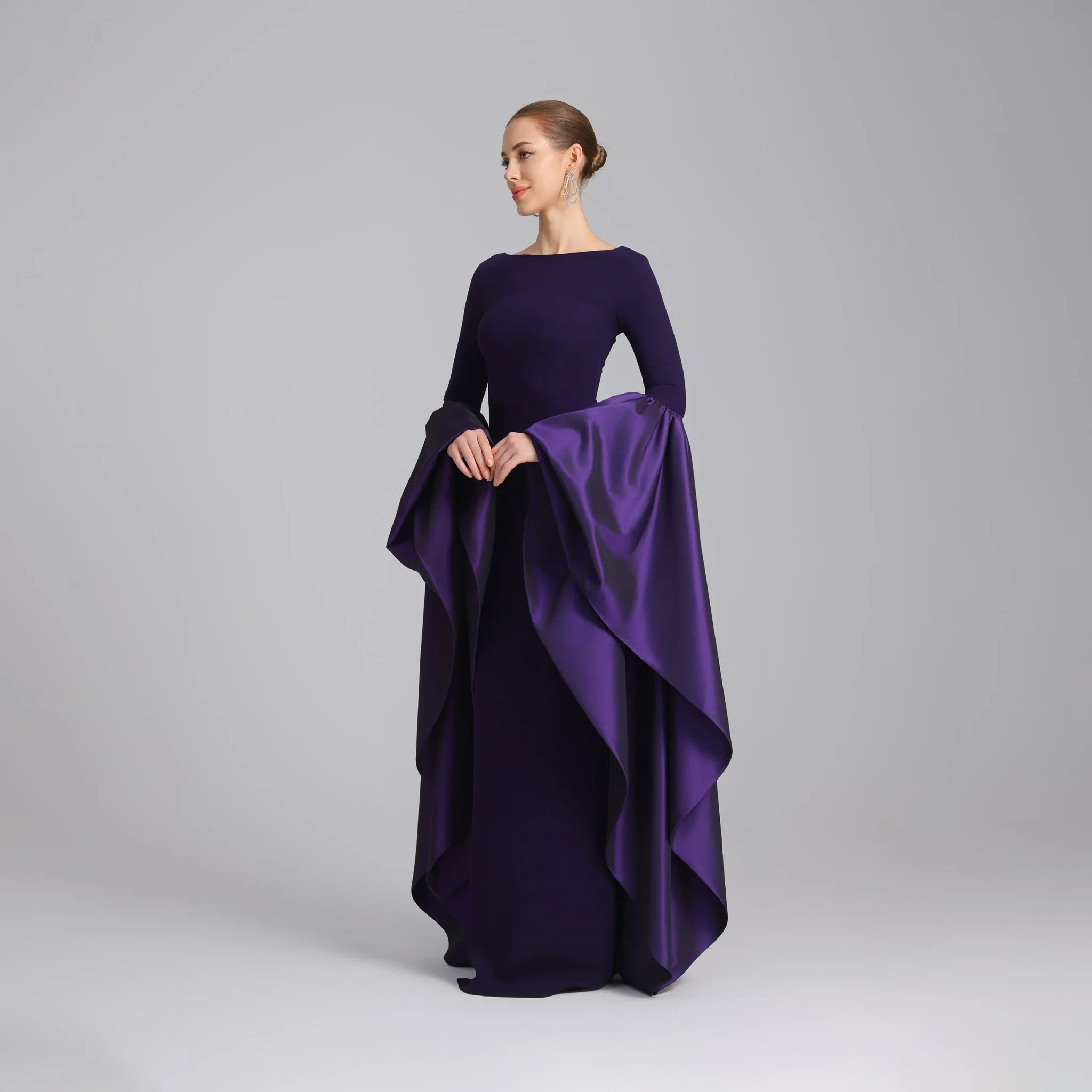 Purple Fitted Gown With Extra Long Sleeves - Image 2