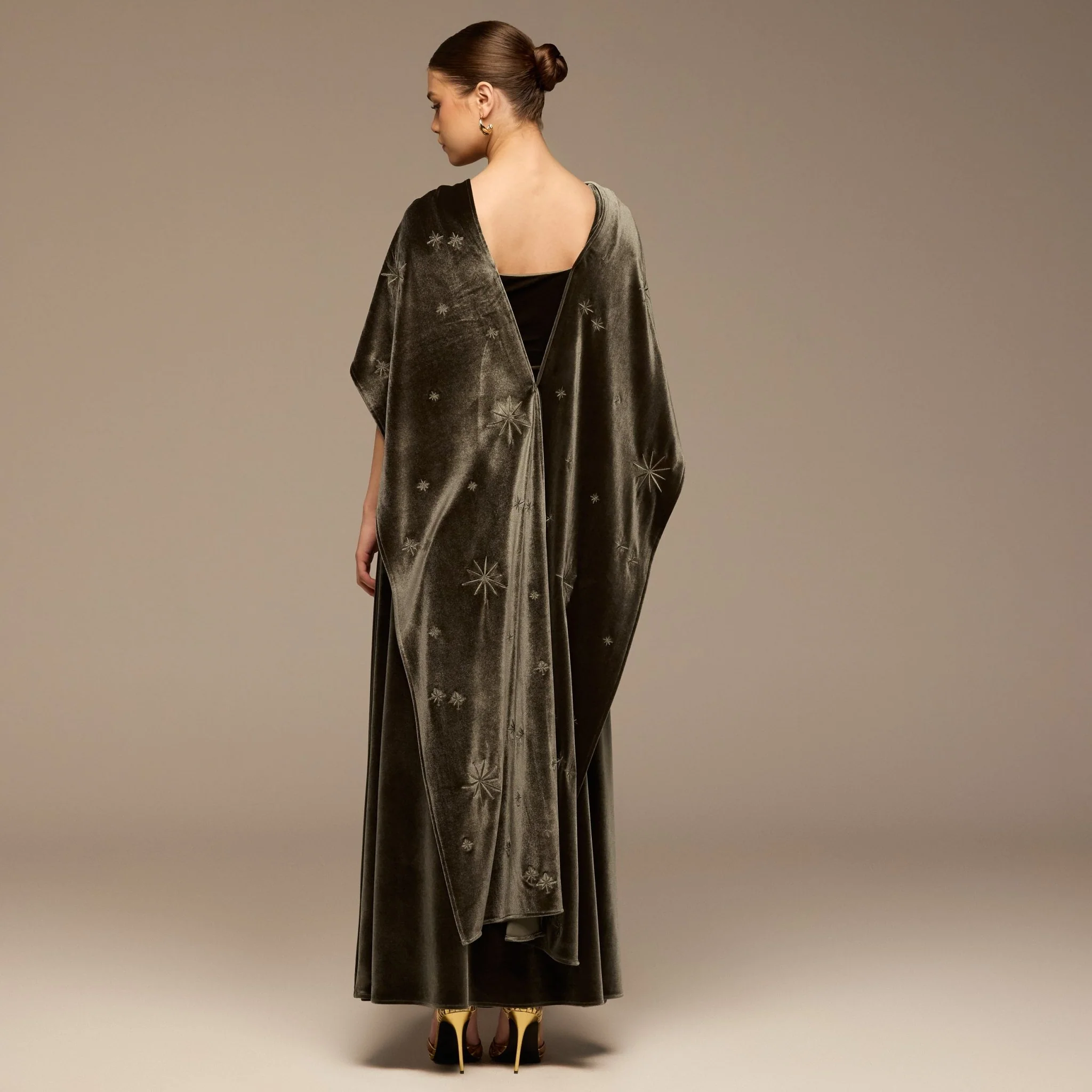 Gray Embroidered Velvet Maxi Dress - Image 4