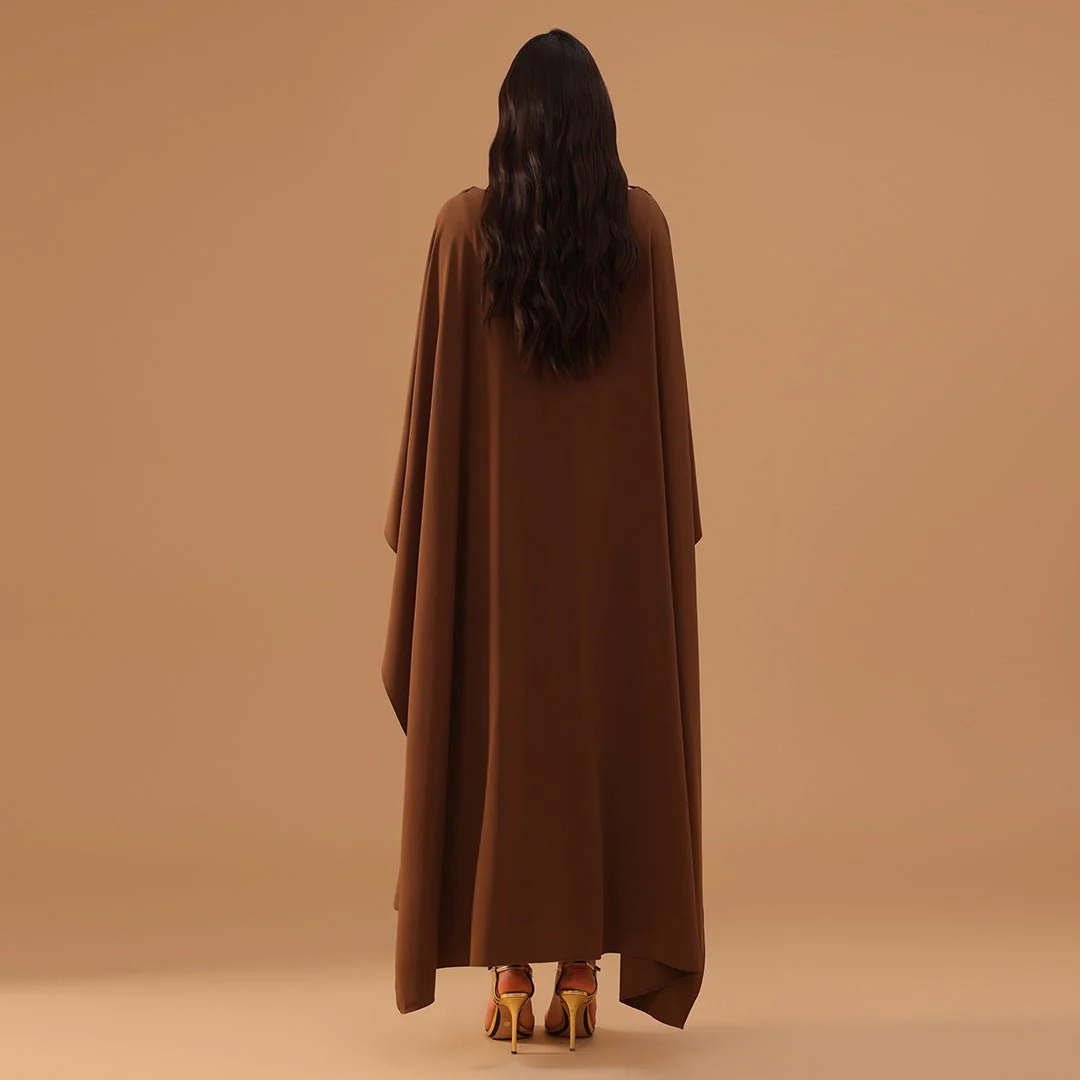Brown Crepe Kaftan with Round Wide Neck - Image 5