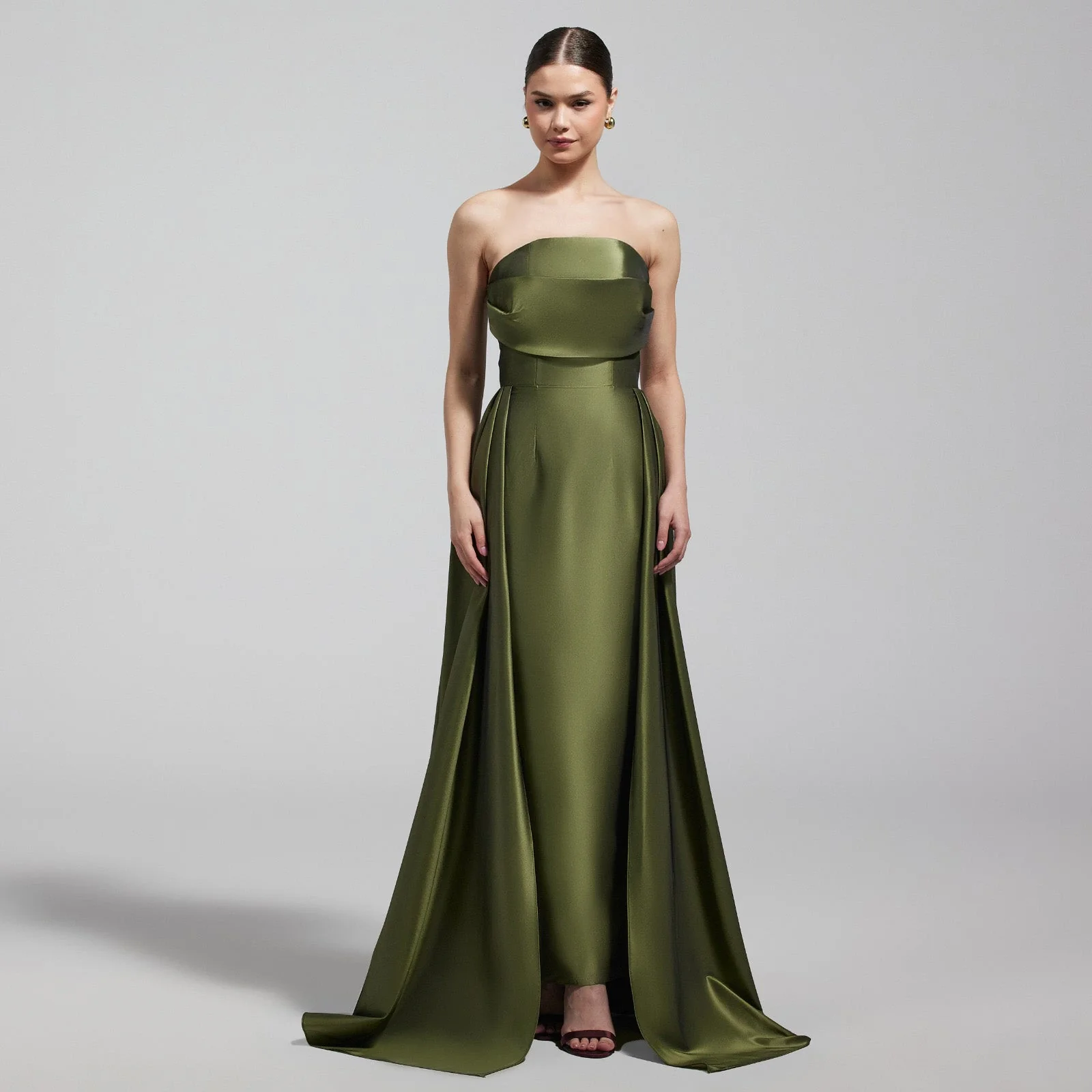 Green Taffeta Strapless Maxi Dress