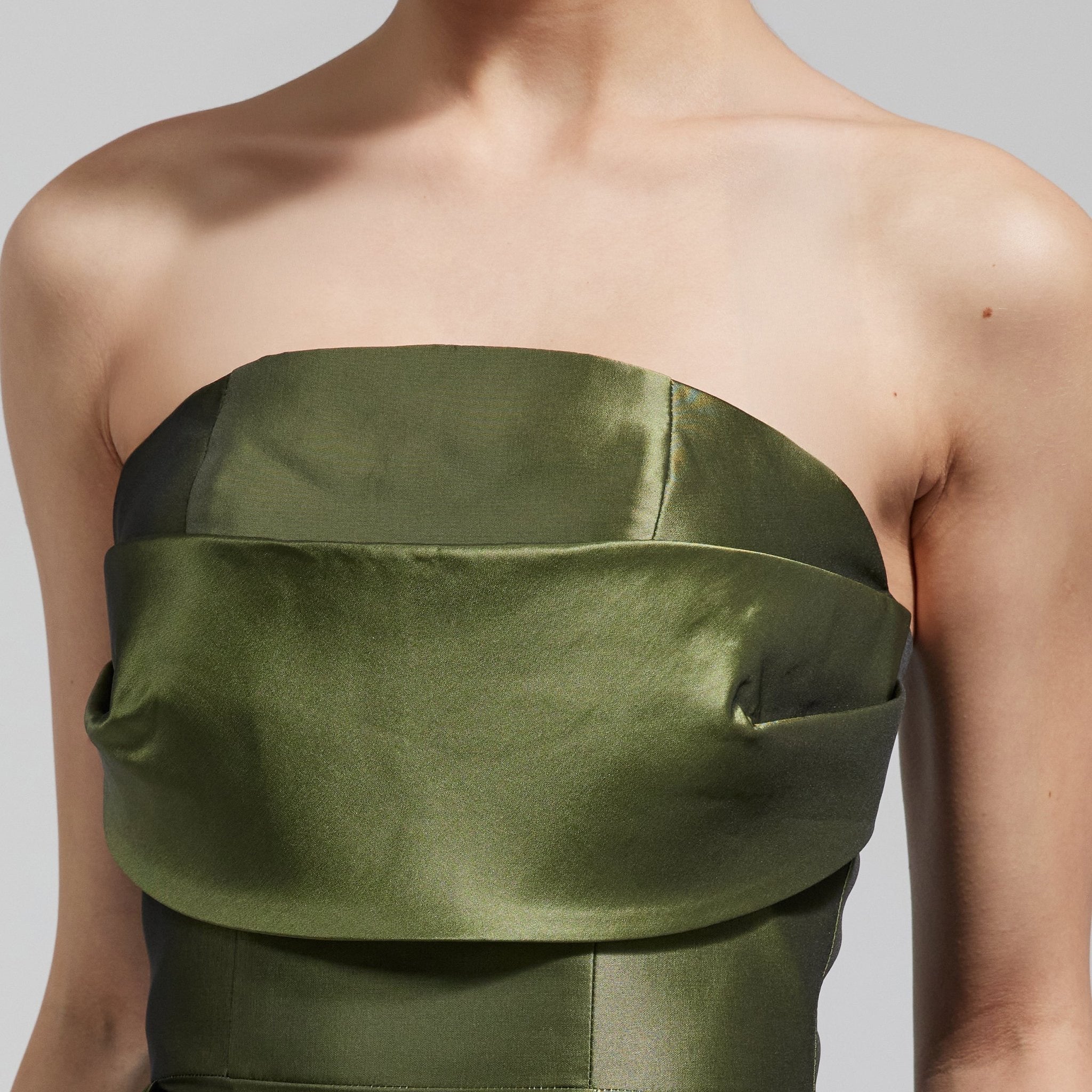 Green Taffeta Strapless Maxi Dress - Image 3