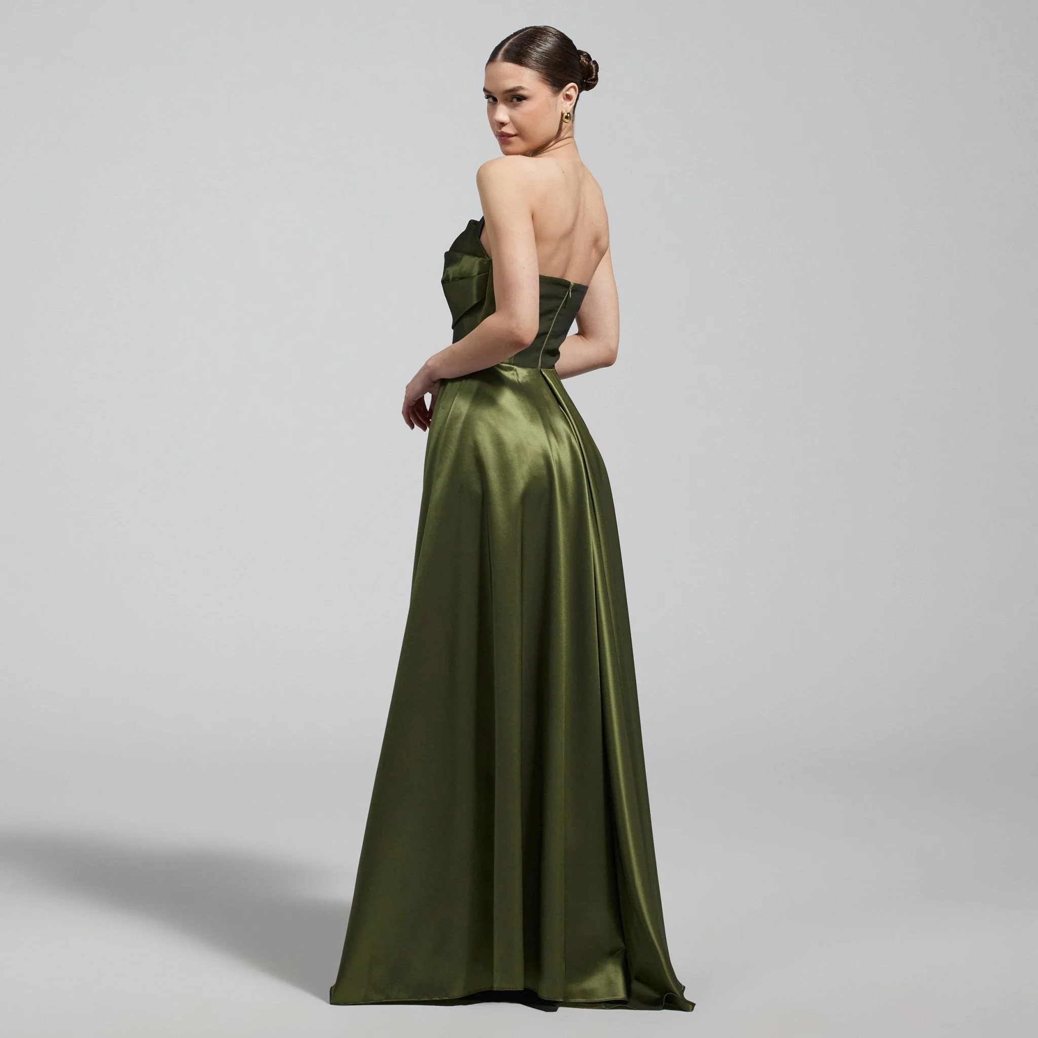 Green Taffeta Strapless Maxi Dress - Image 4