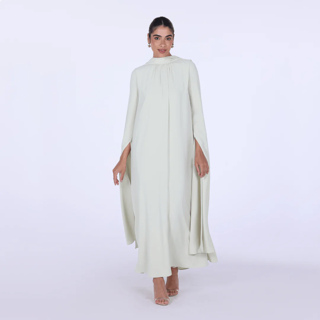 Light Green High Neck Long Flared Sleeve Maxi Dress