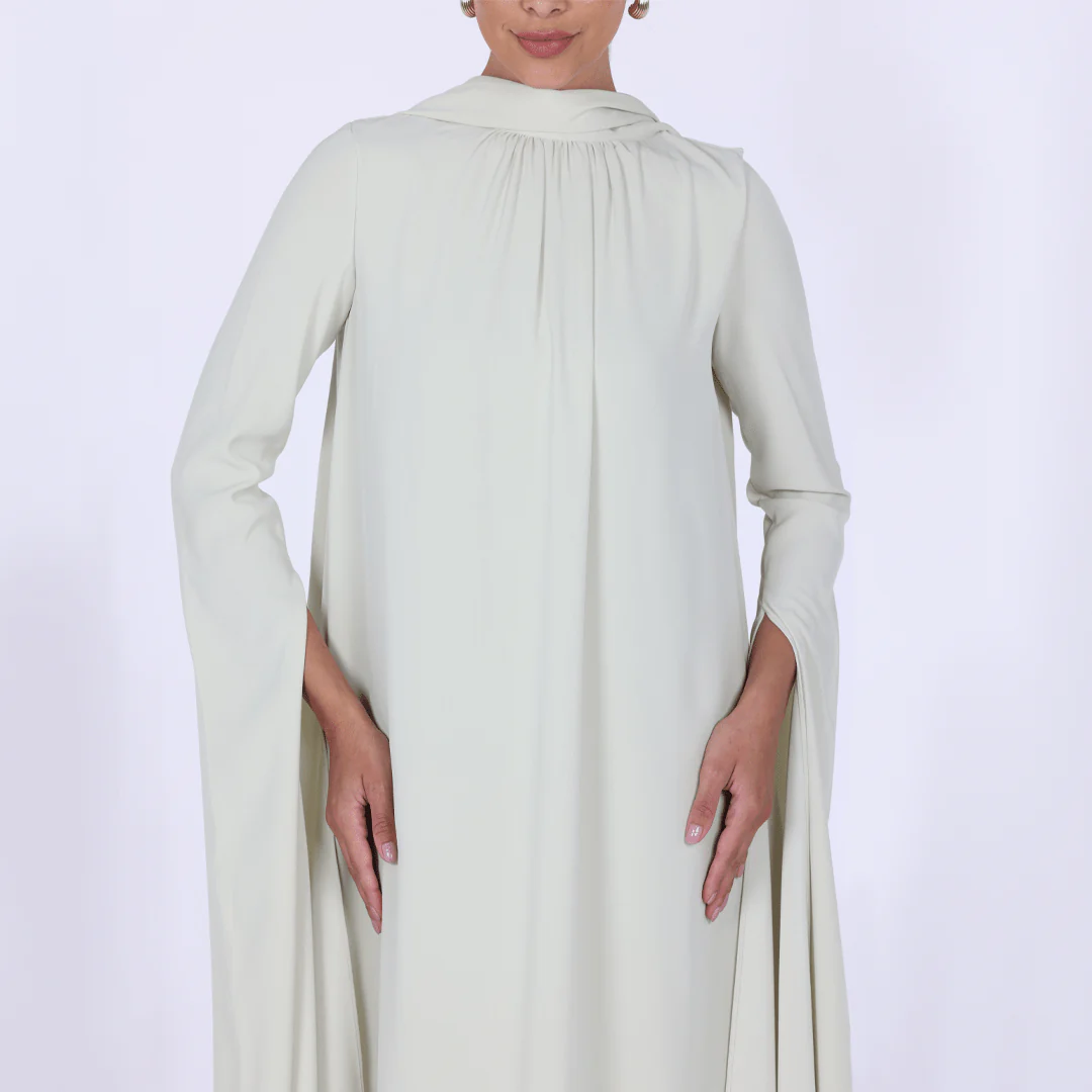 Light Green High Neck Long Flared Sleeve Maxi Dress - Image 3