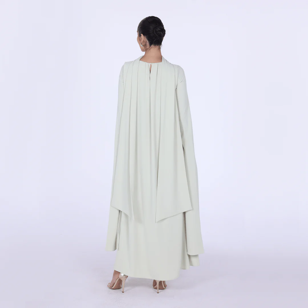 Light Green High Neck Long Flared Sleeve Maxi Dress - Image 4