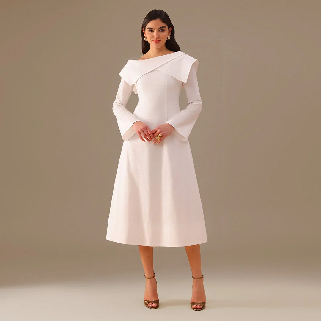 Folded Shoulder Midi Dress
