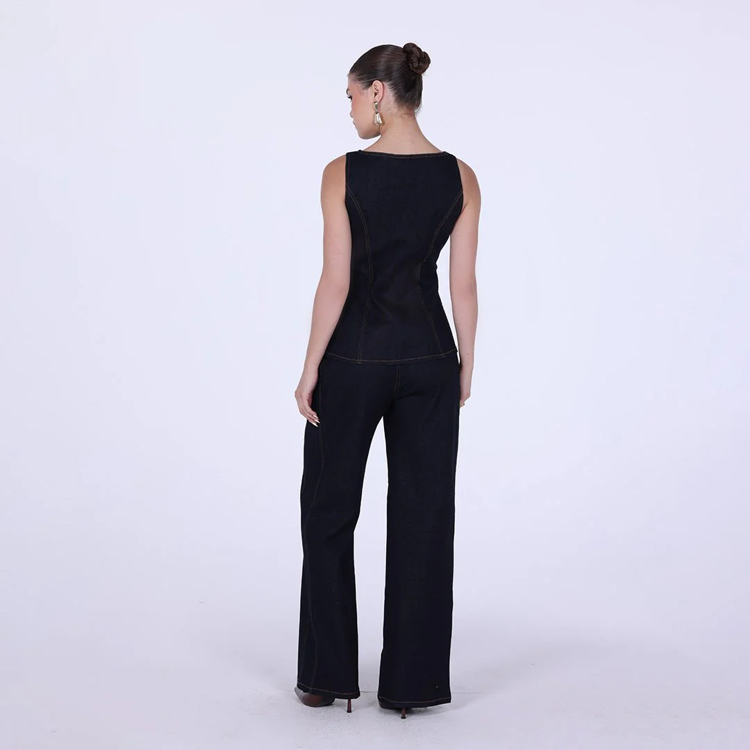 High Waist Wide Leg Denim Pants - Image 4