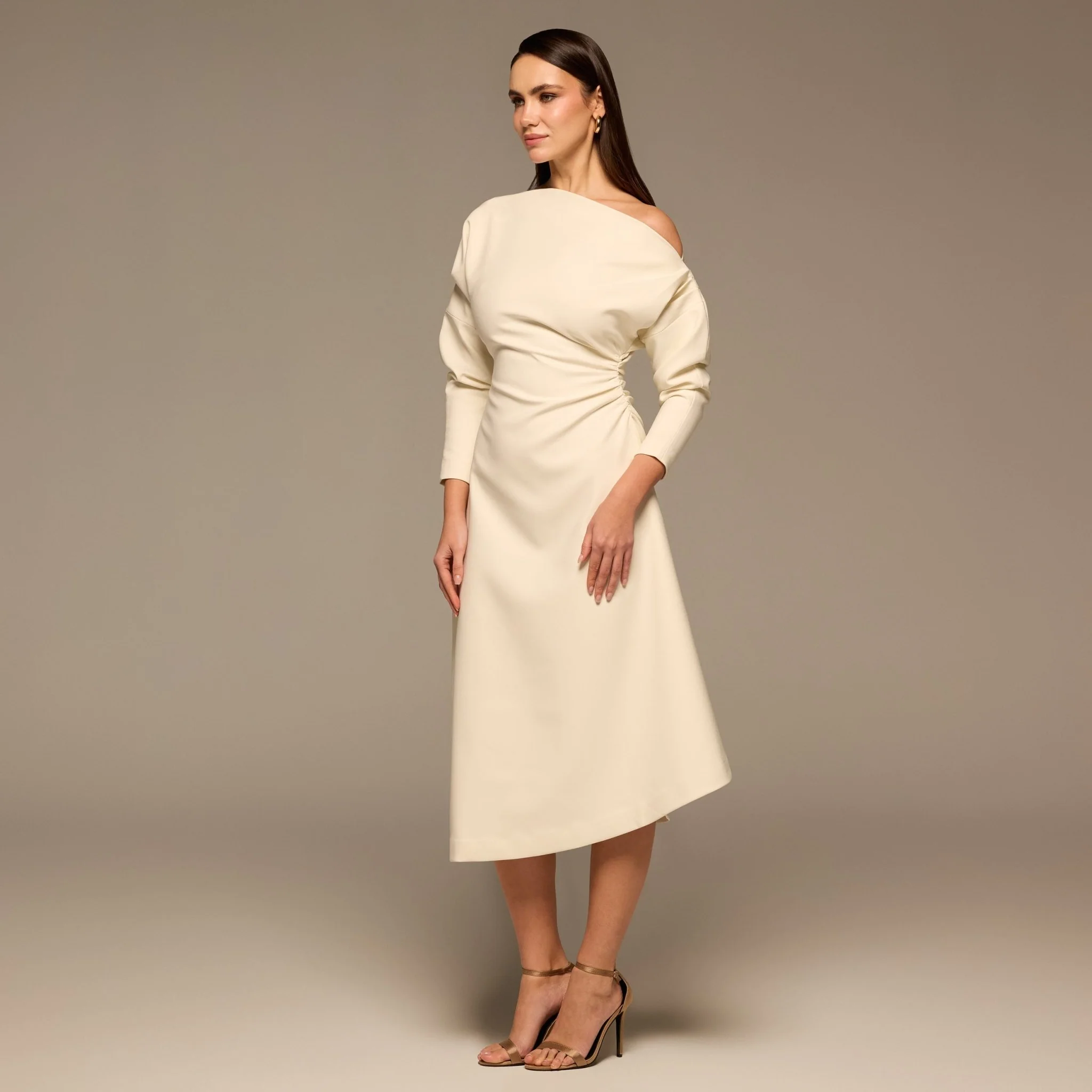 Ivory Asymmetric Off Shoulder Maxi Dress - Image 2