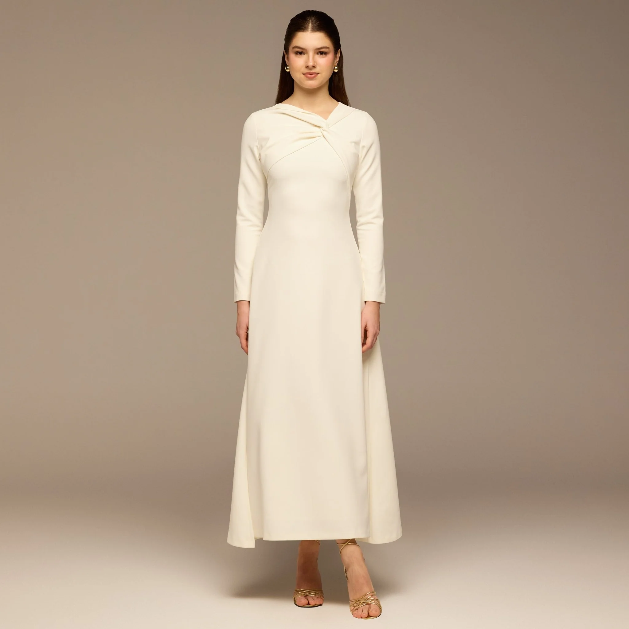 Ivory Twisted Neck Crepe Maxi Dress