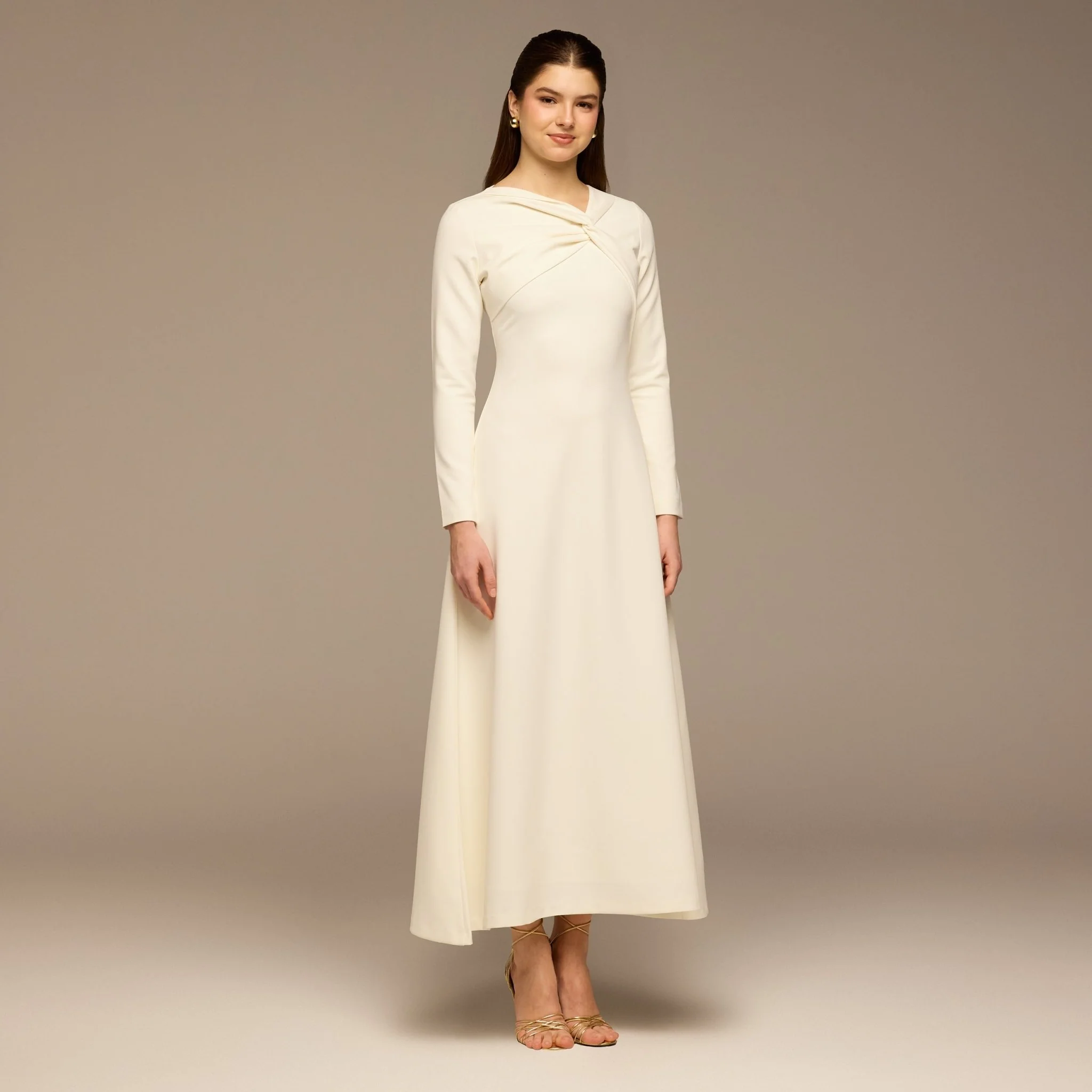 Ivory Twisted Neck Crepe Maxi Dress - Image 2