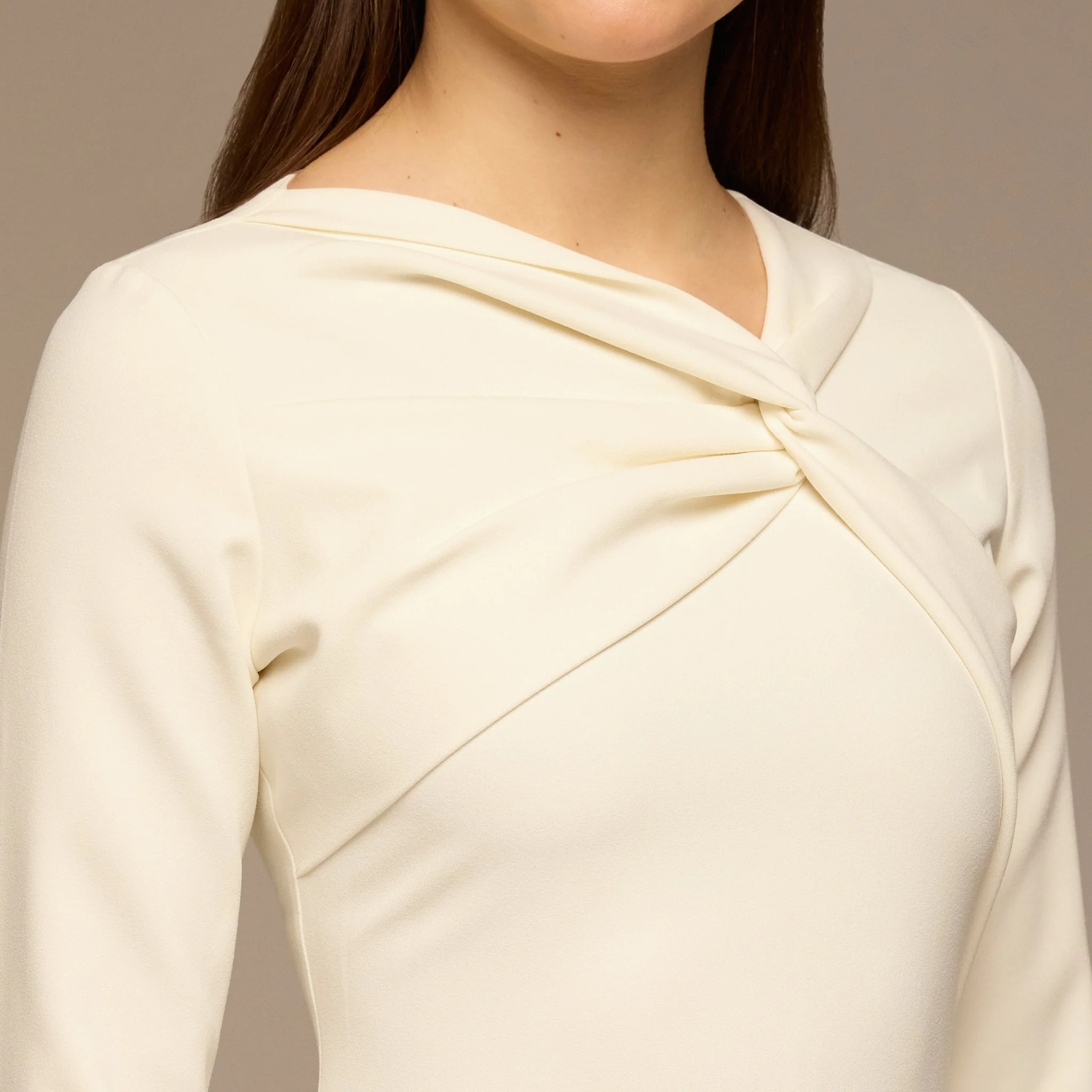 Ivory Twisted Neck Crepe Maxi Dress - Image 3