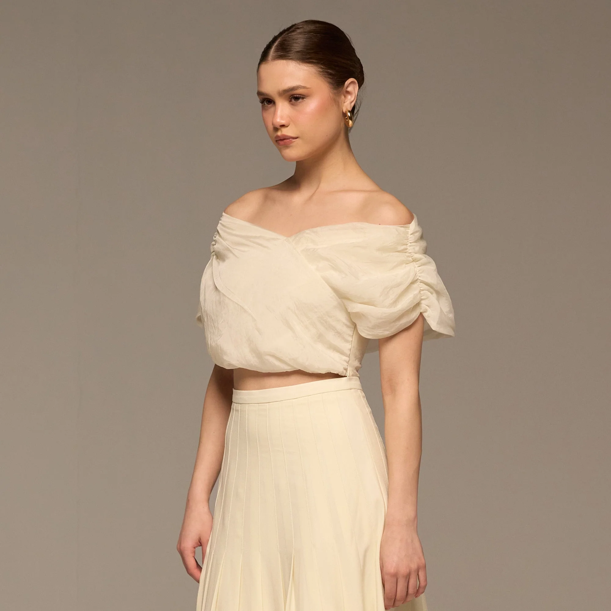 Ivory Off Shoulder Organza Blouse - Image 3