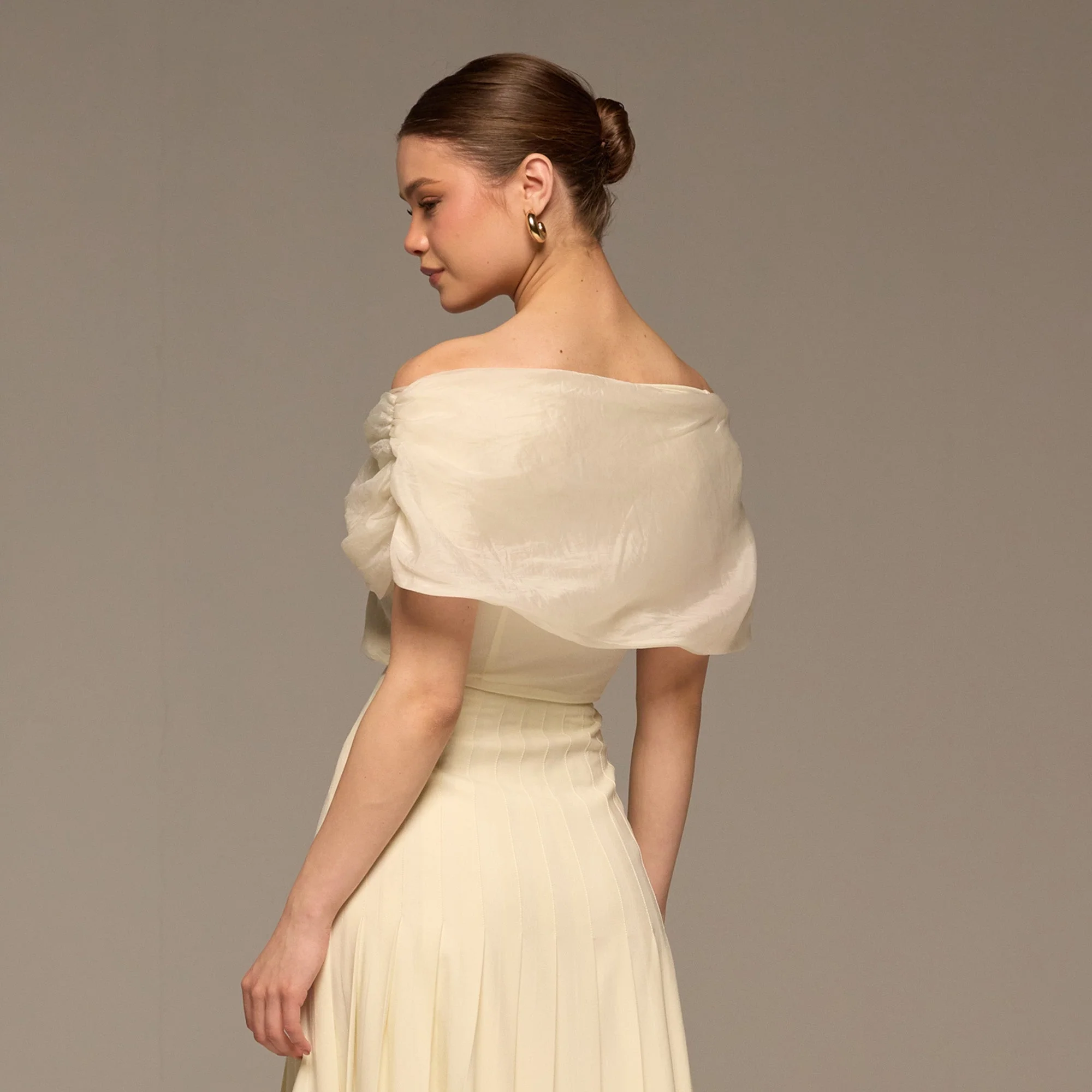 Ivory Off Shoulder Organza Blouse - Image 5