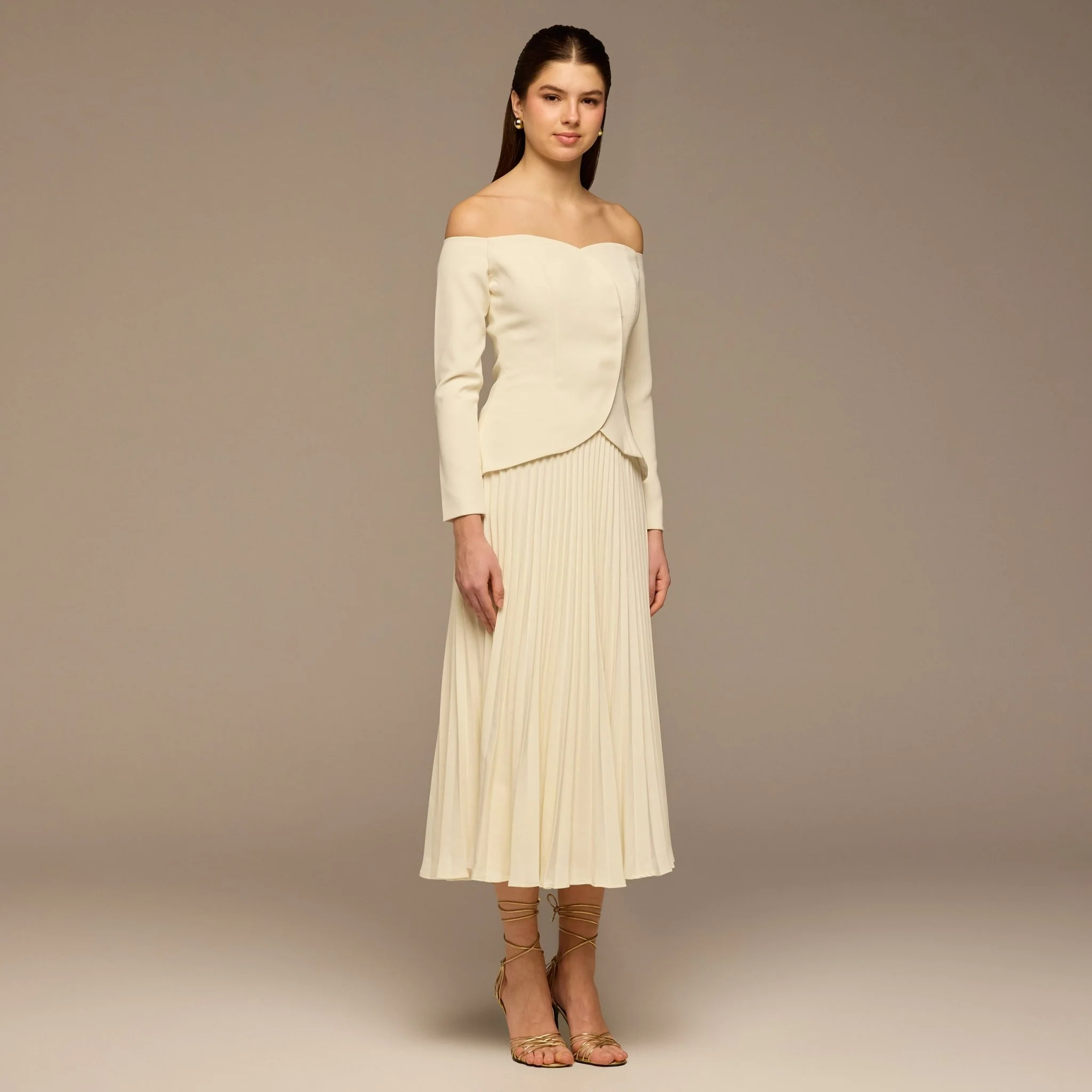 Ivory Crepe & Chiffon Pleated Maxi Dress - Image 2
