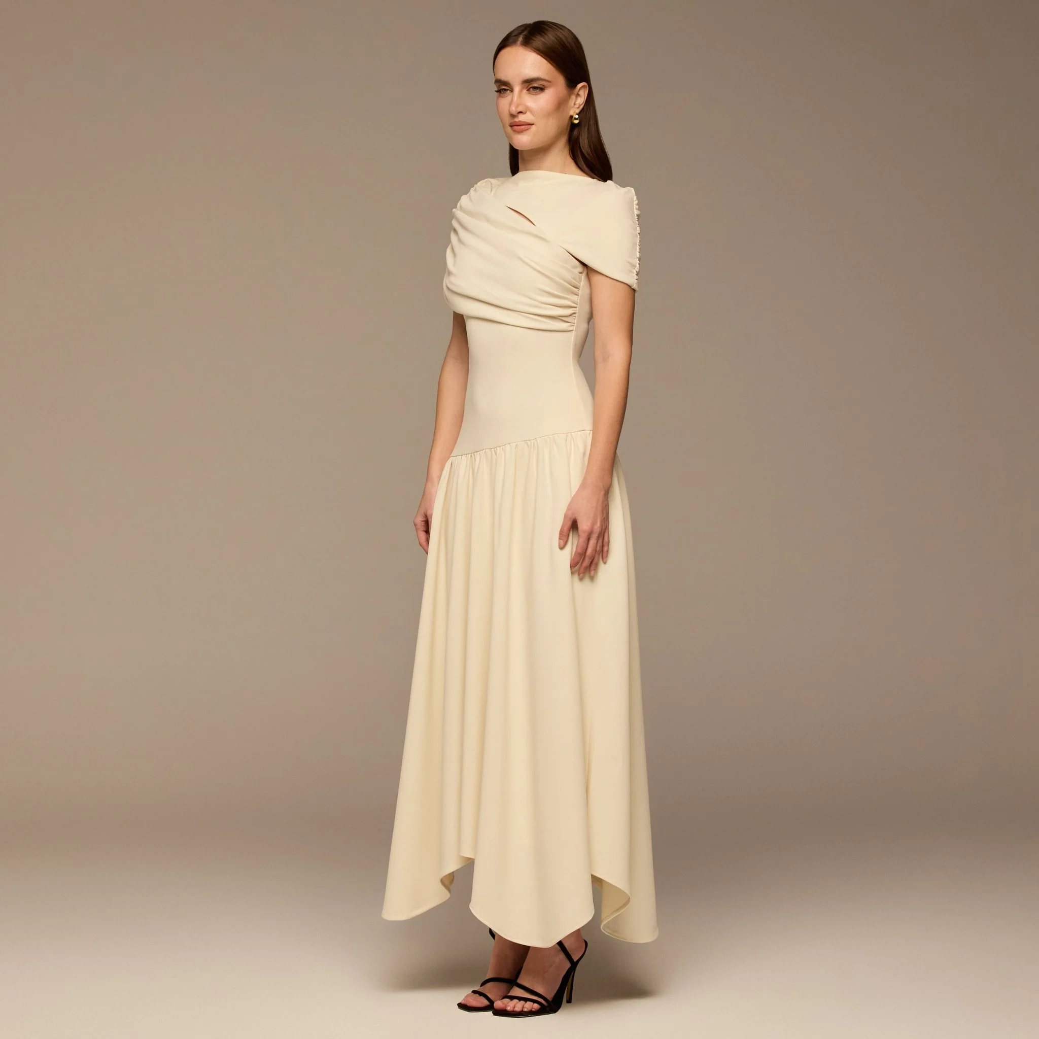 Ivory Dropped Waist Crepe Dress - Image 2