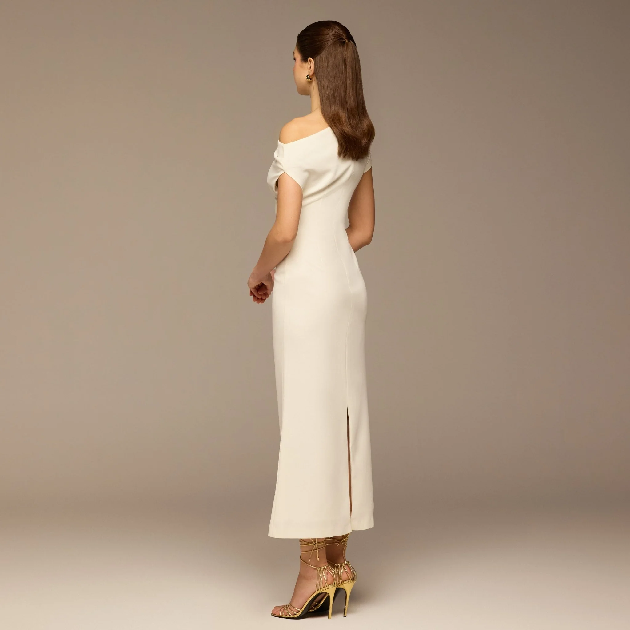 Ivory Asymmetric Sleeve Crepe Dress - Image 4