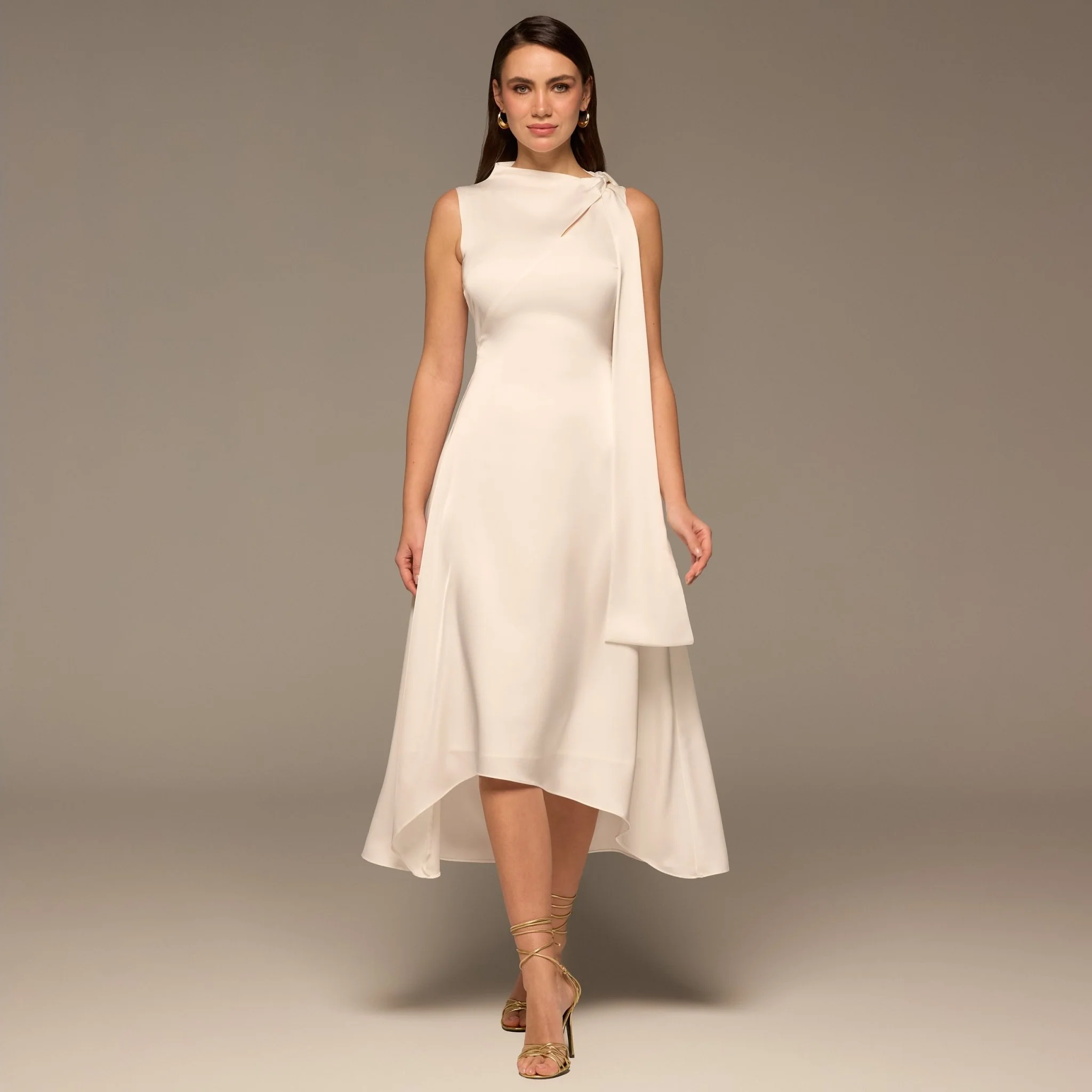 Ivory Side-Tie Satin Midi Dress