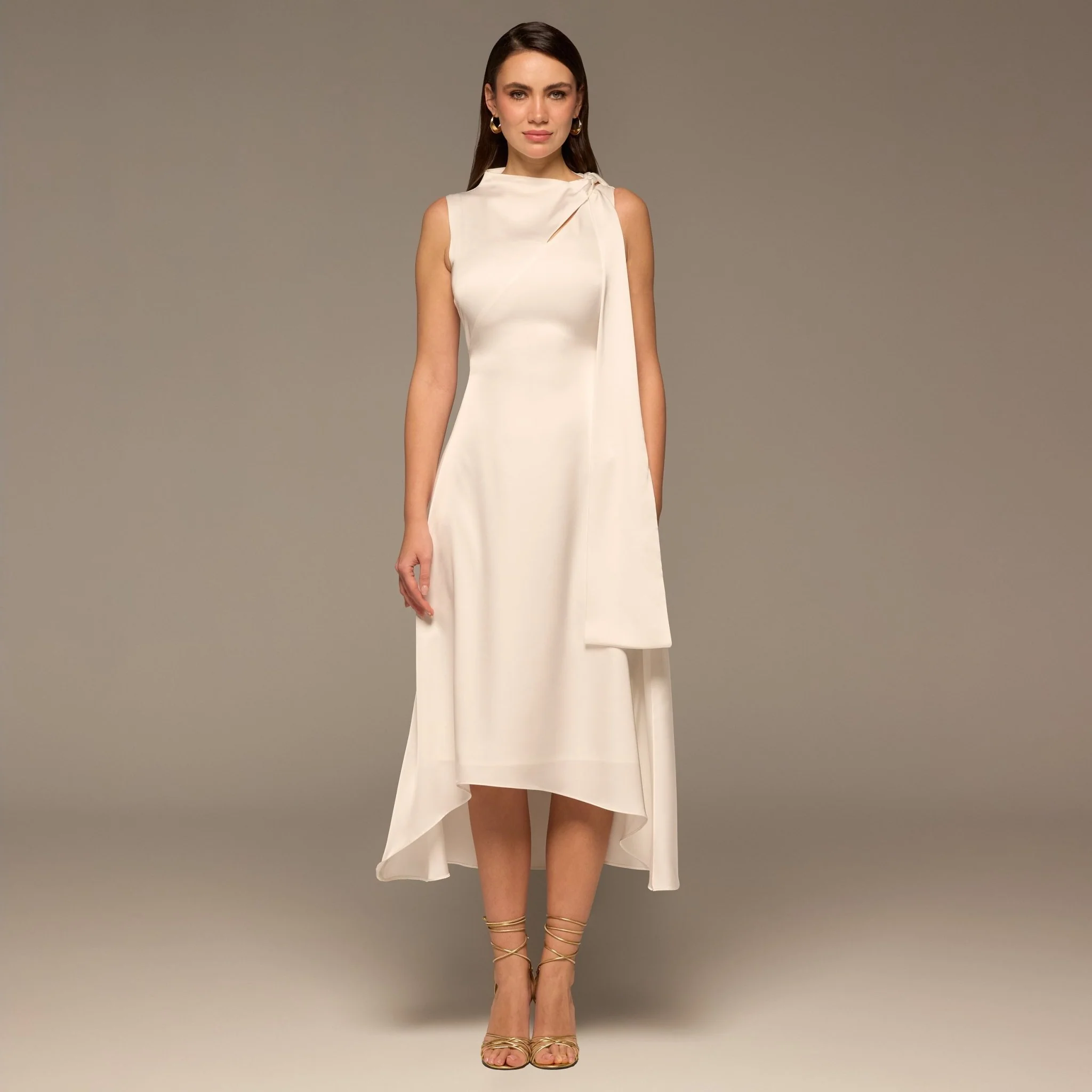 Ivory Side-Tie Satin Midi Dress - Image 2