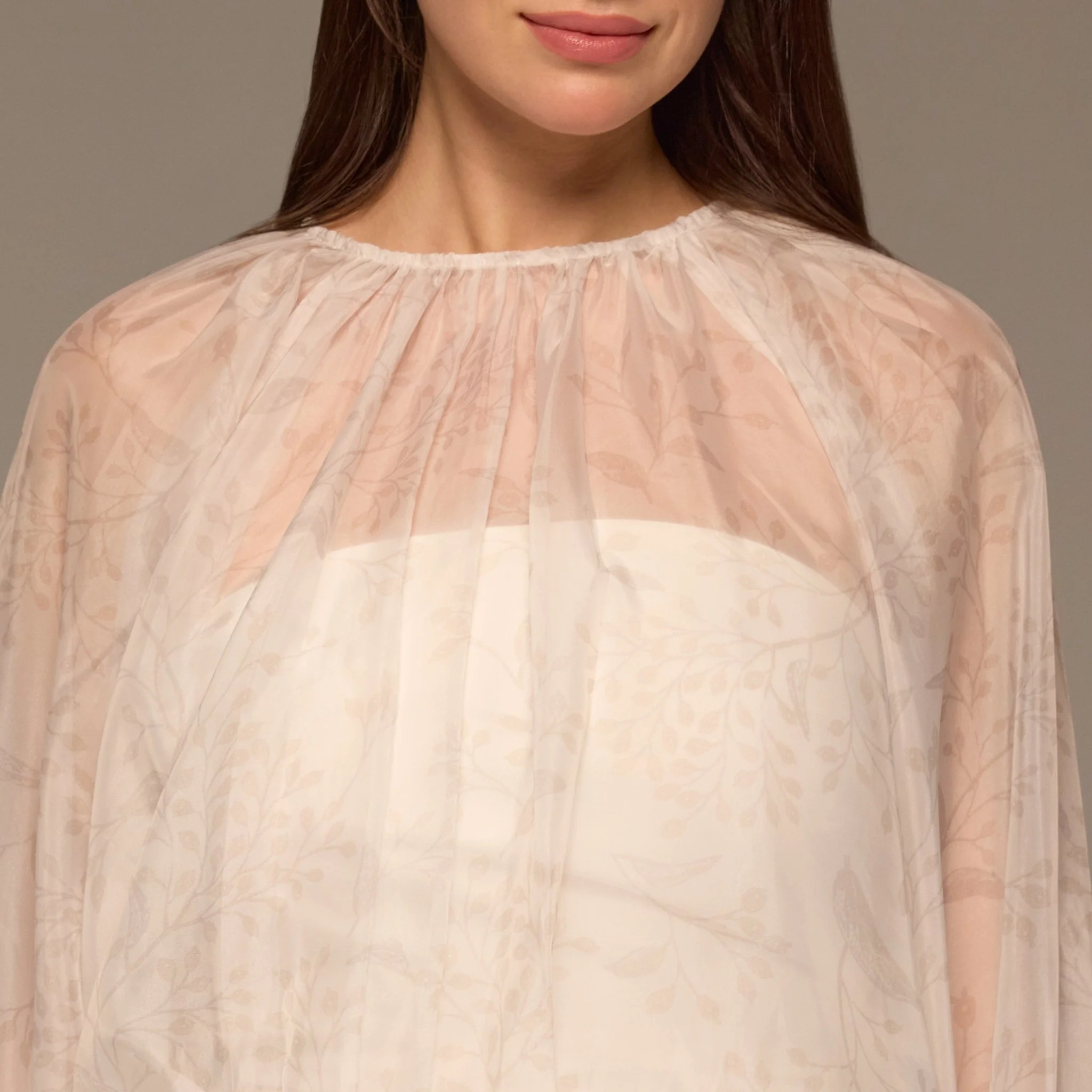 Ivory Printed Puff-Sleeve Organza Blouse - Image 6