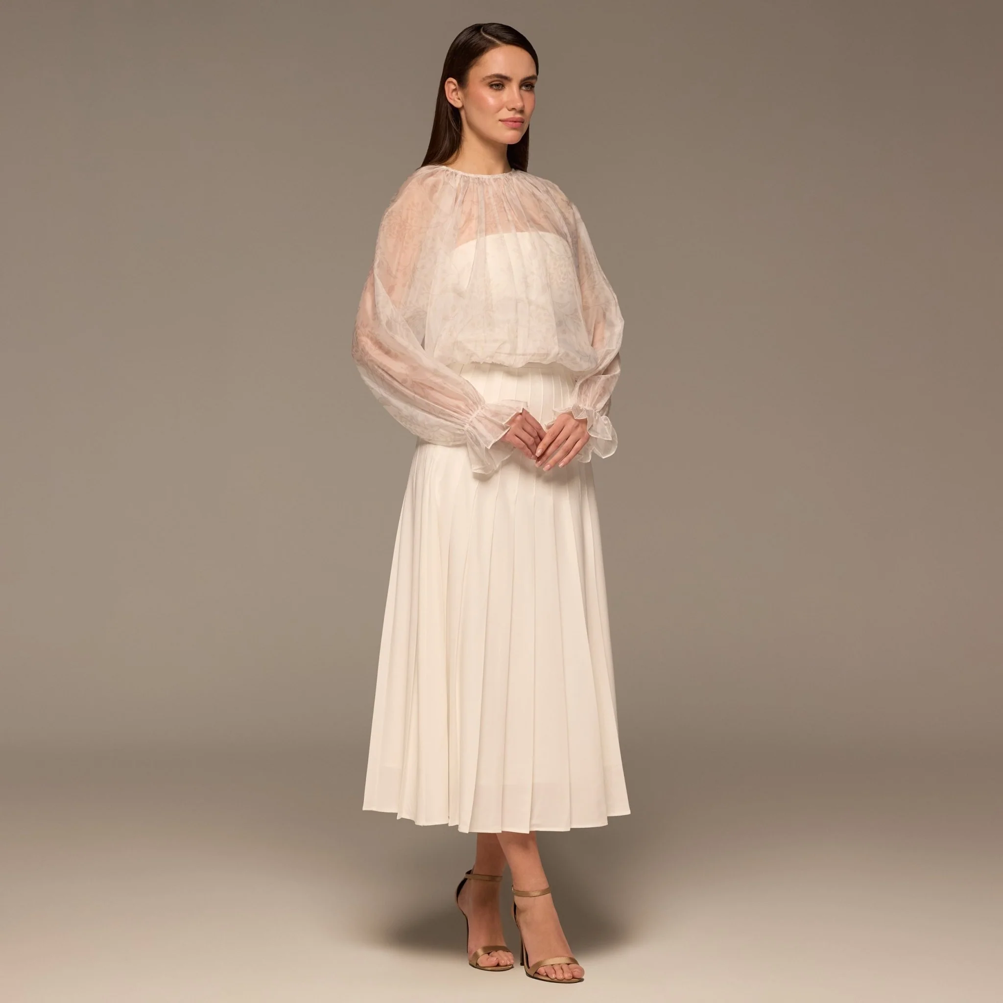 Ivory Printed Puff-Sleeve Organza Blouse - Image 7
