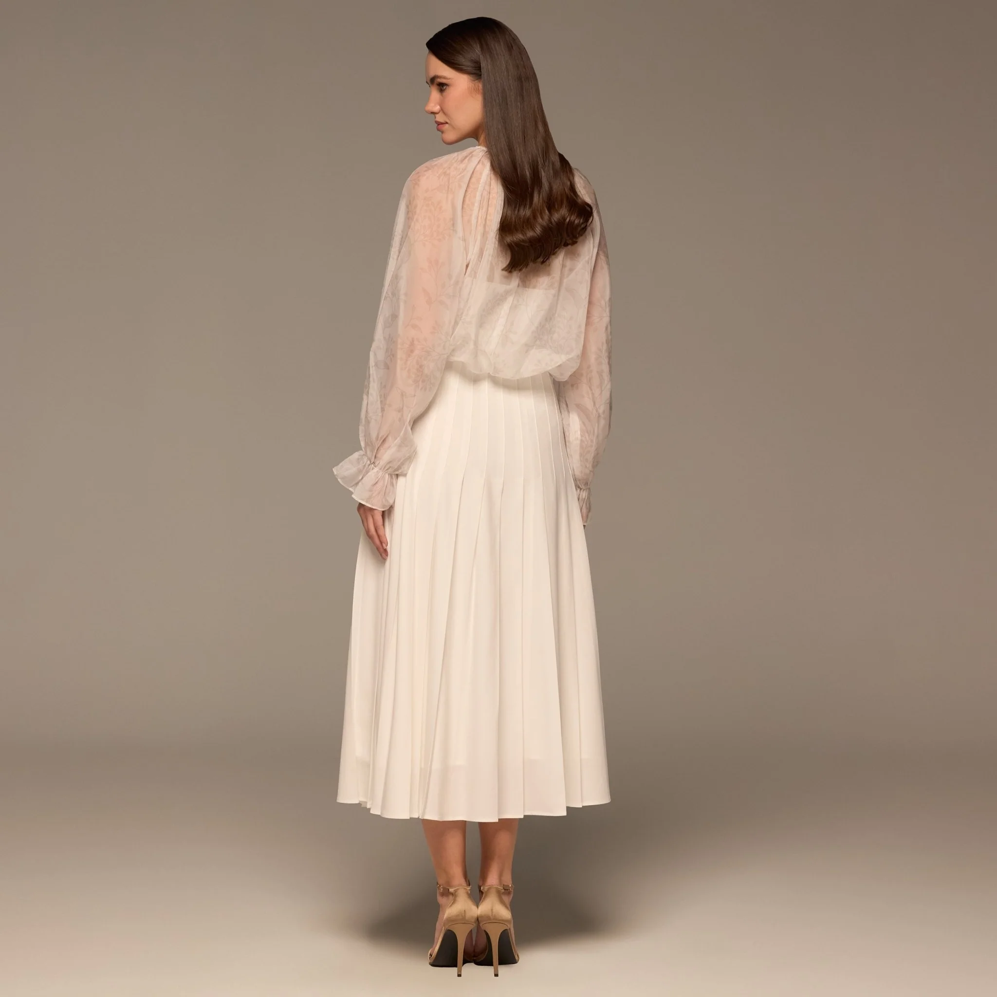 Ivory Pleated A Line Midi Skirt - Image 8