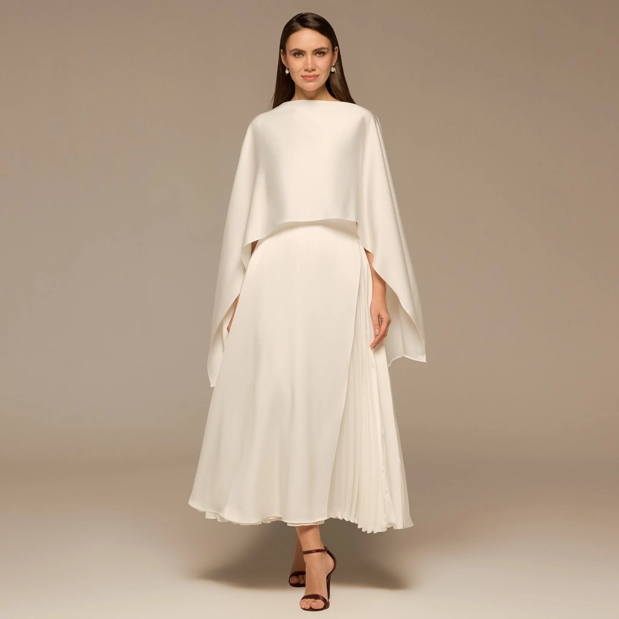 Ivory Satin Dress with Cape Sleeves