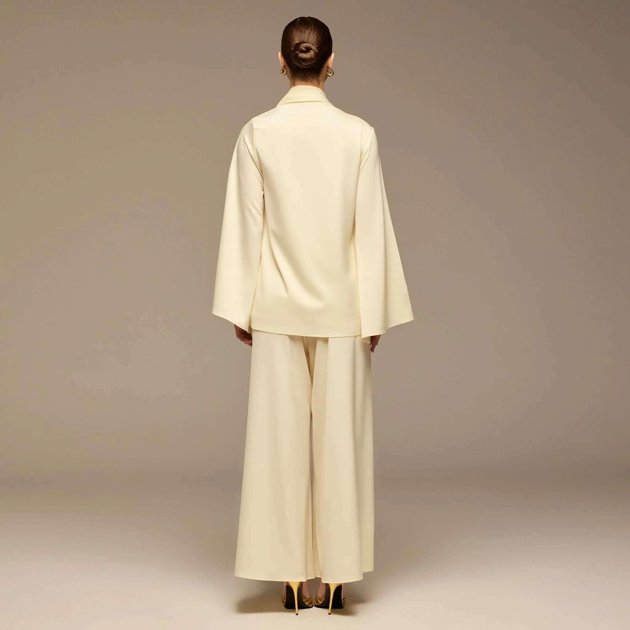 Ivory Embroidered Top and Pants Satin Set - Image 6