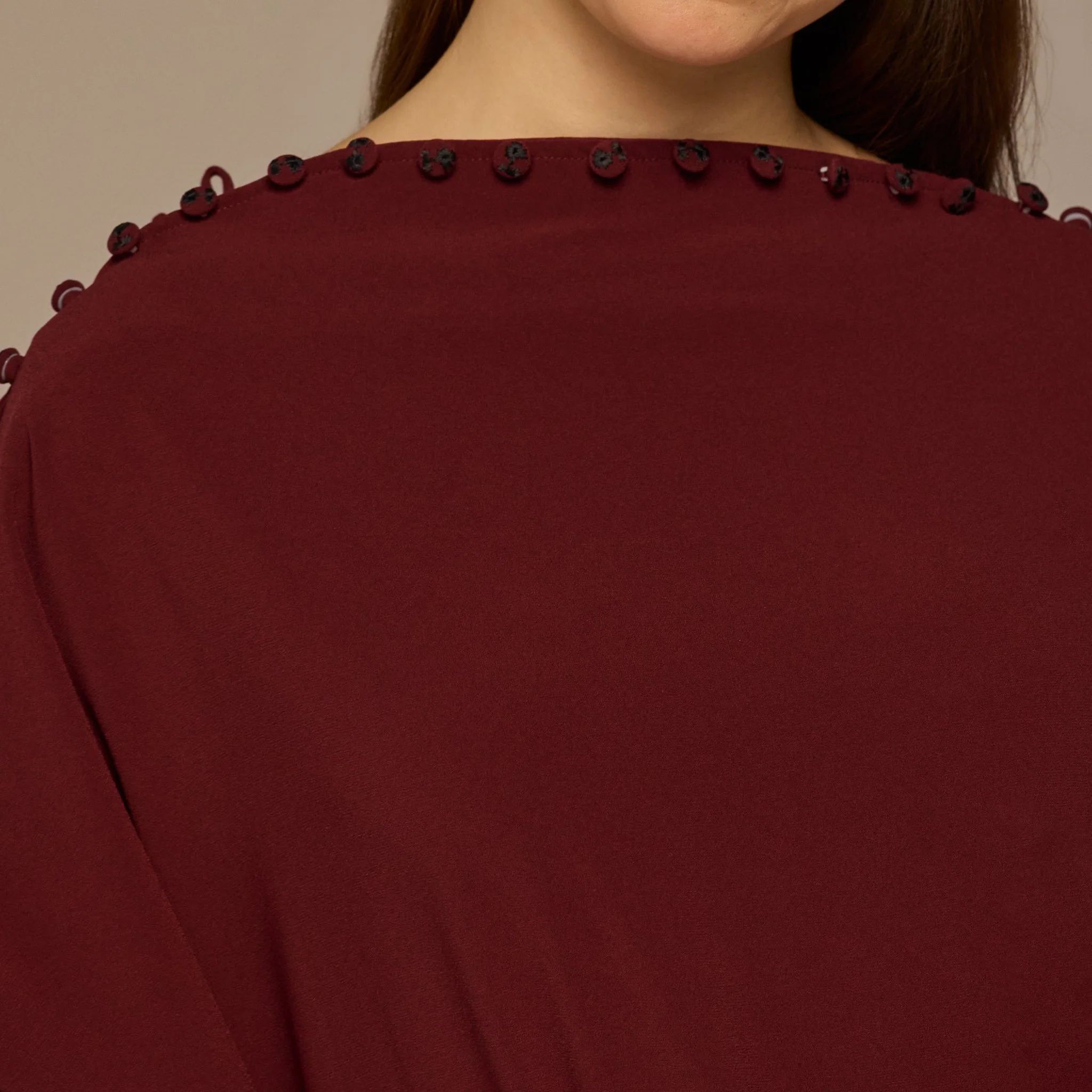 Burgundy Asymmetric Crepe Kaftan - Image 4