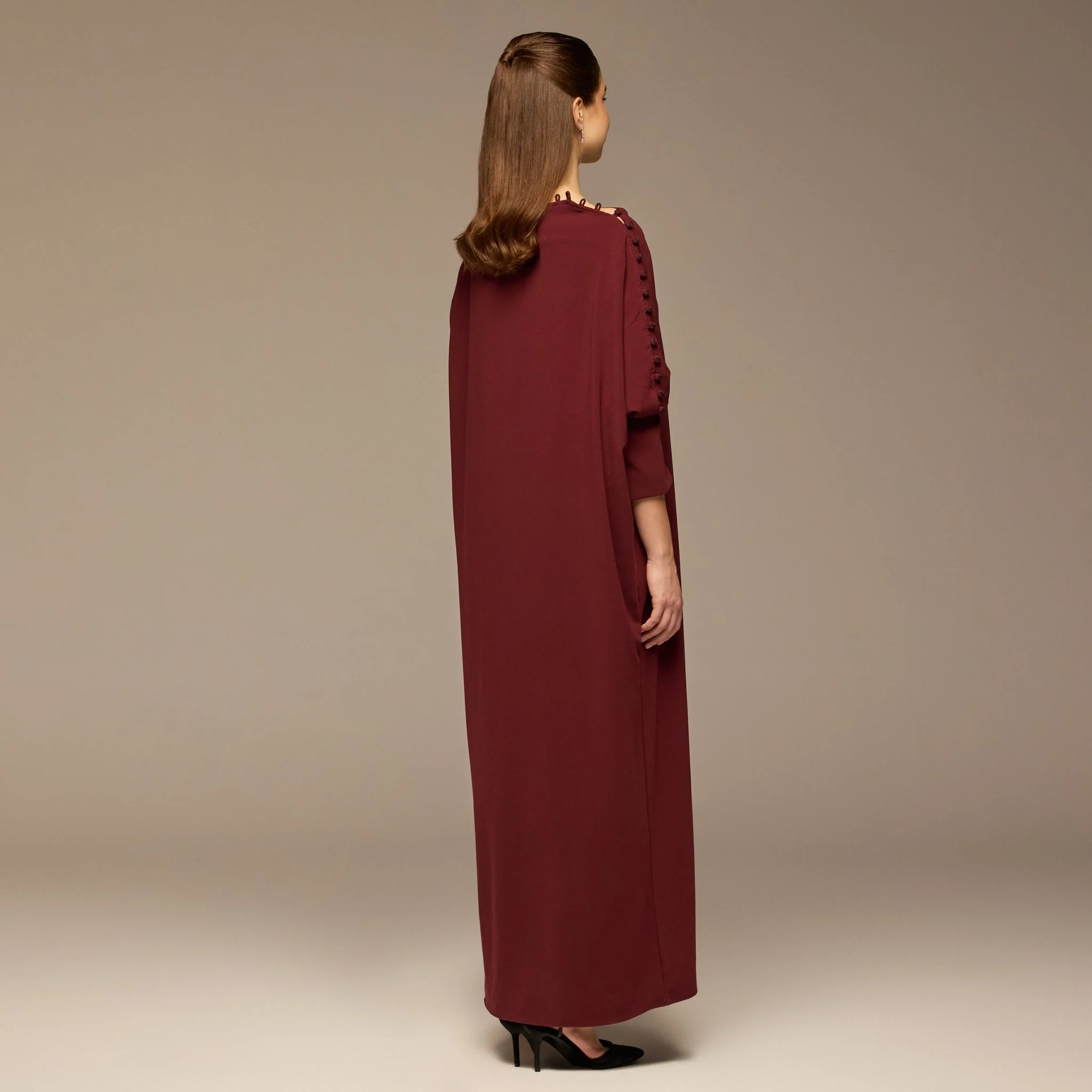 Burgundy Asymmetric Crepe Kaftan - Image 5