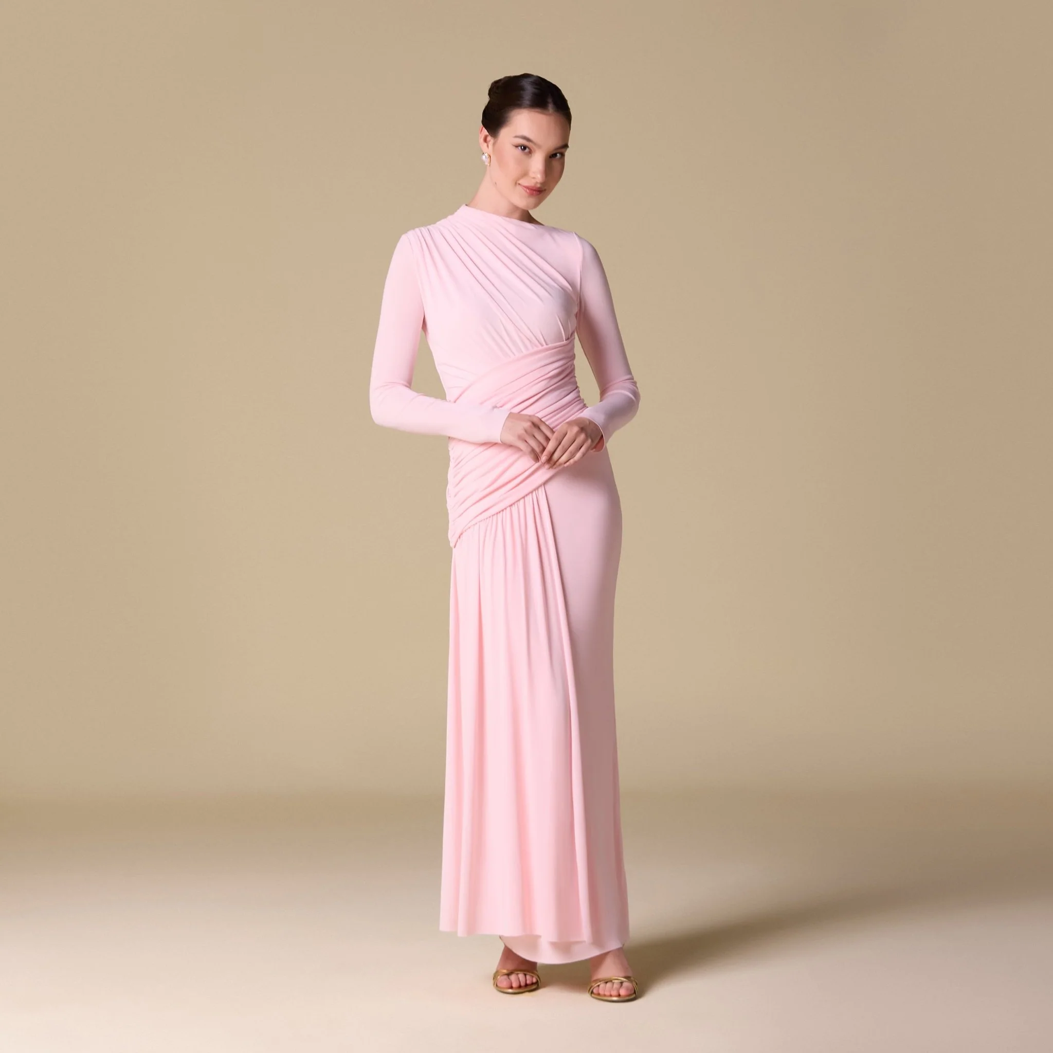 Jersey Draped Long Sleeve Maxi Dress - Image 6