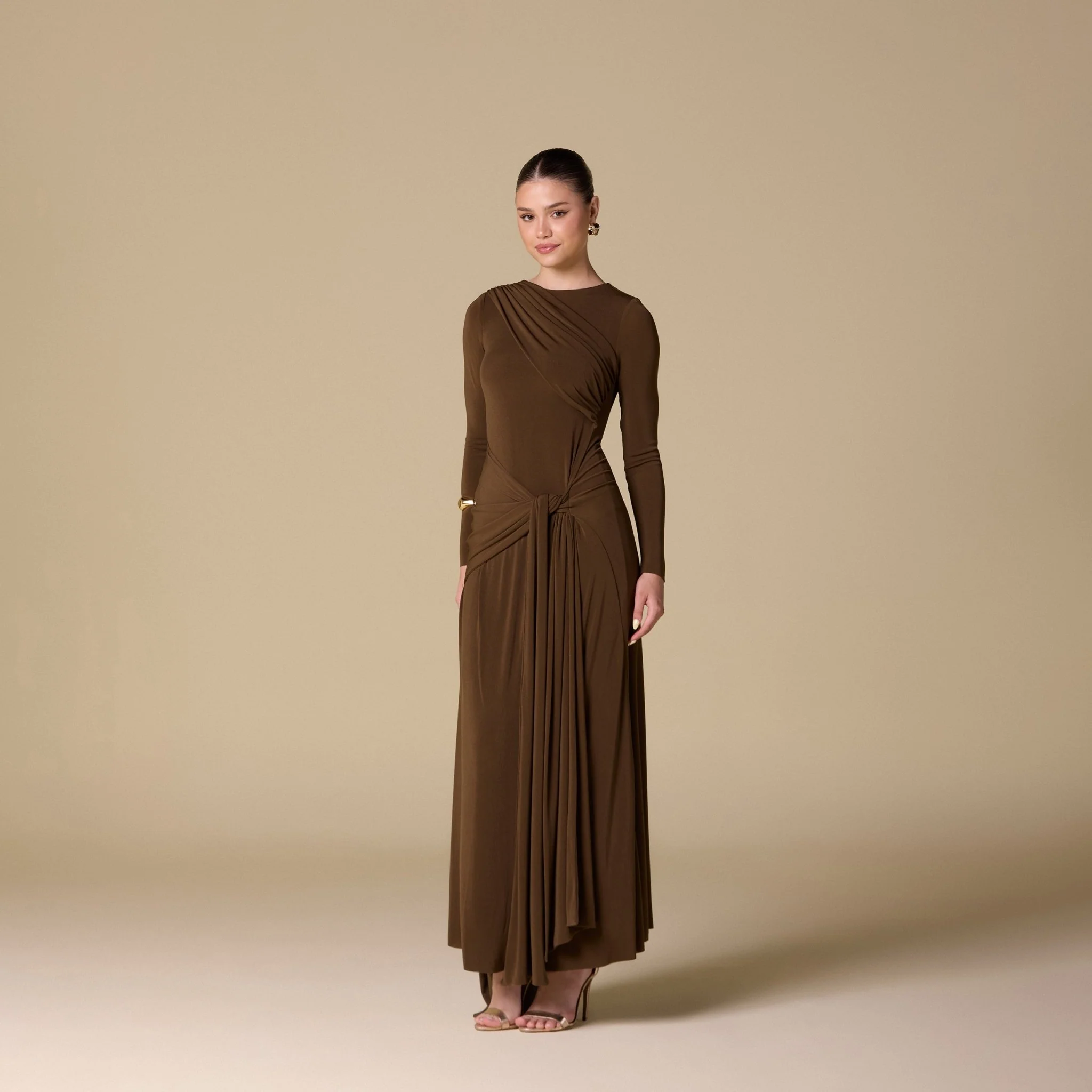 Jersey Draped Maxi Dress with Back Scarf