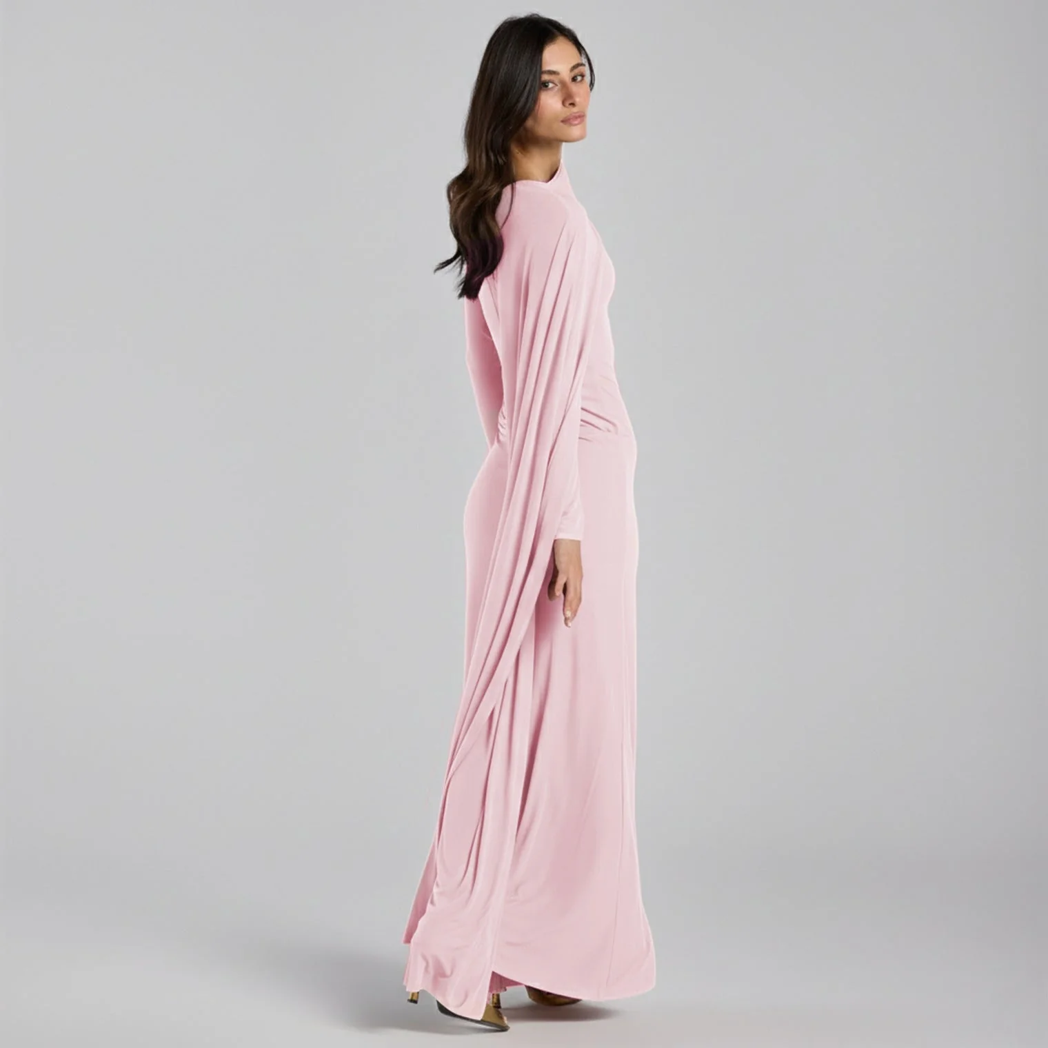 Jersey Draped Maxi Dress with Sleeve Scarf - Image 12