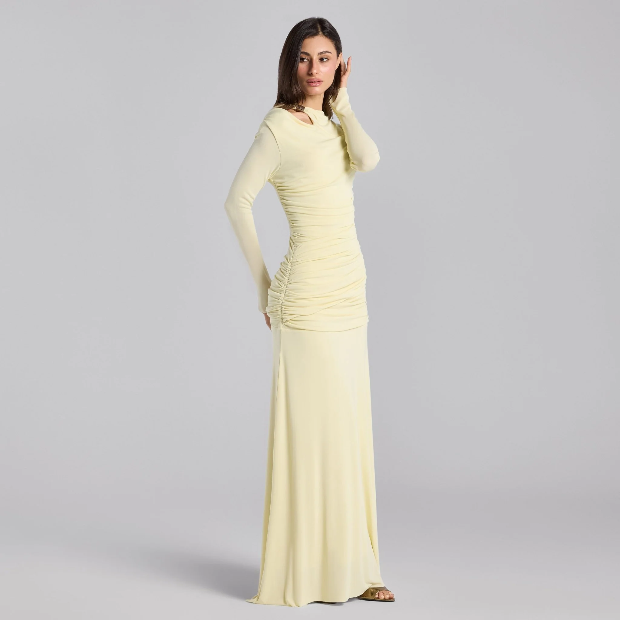 Jersey Gathered Maxi Dress with Gold Accessory - Image 2