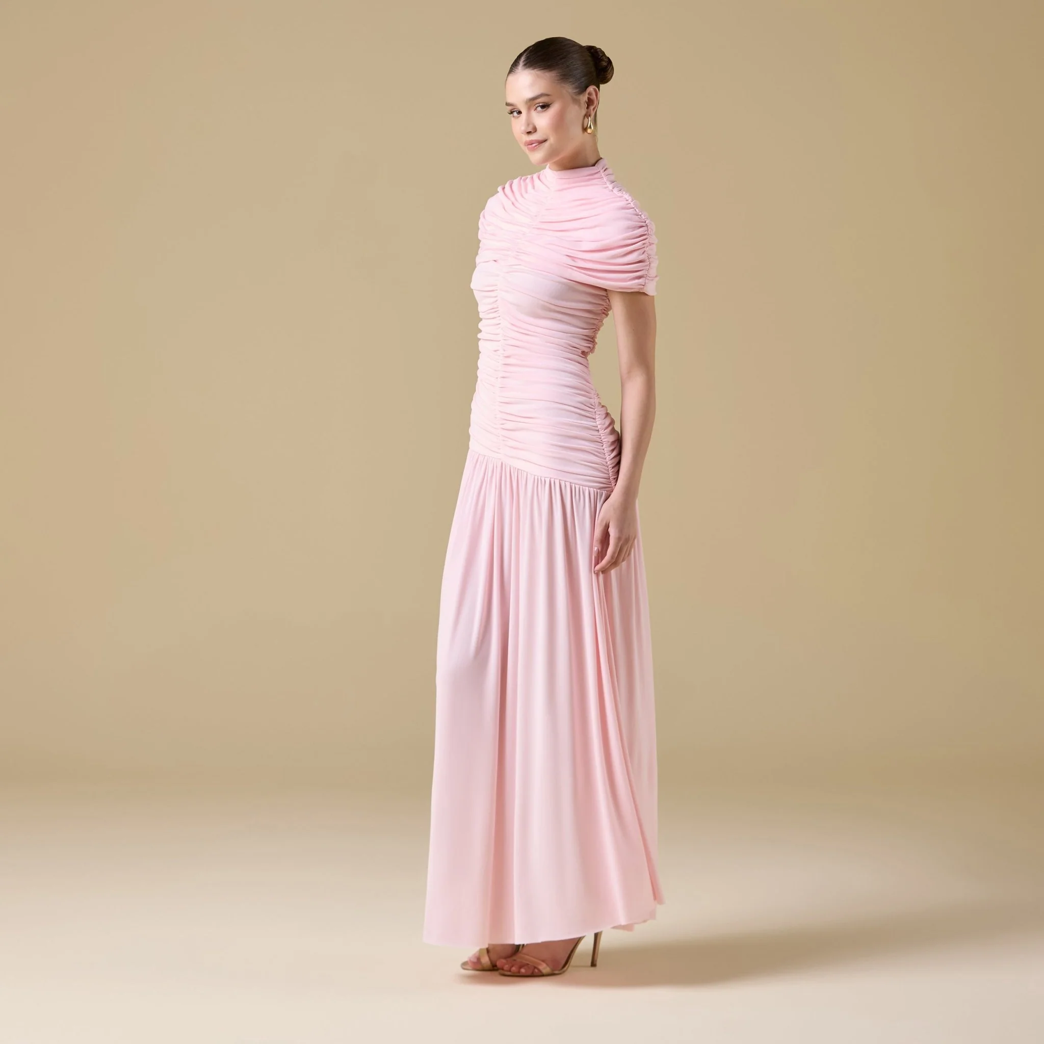Jersey Gathered Maxi Dress with Pleated Skirt - Image 6