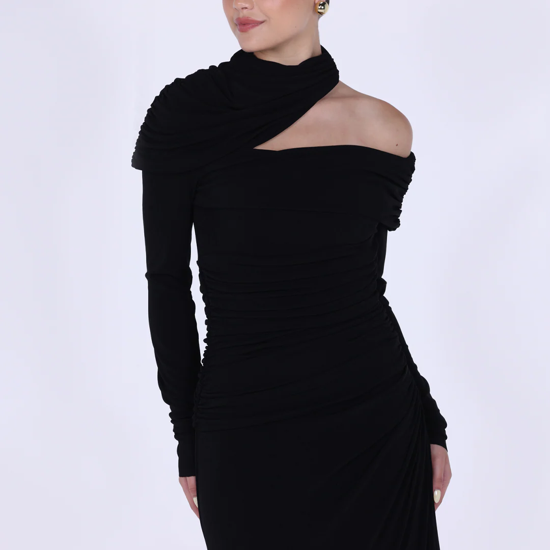 Jersey Gathered Maxi Dress with Shoulder Cut-Out - Image 11