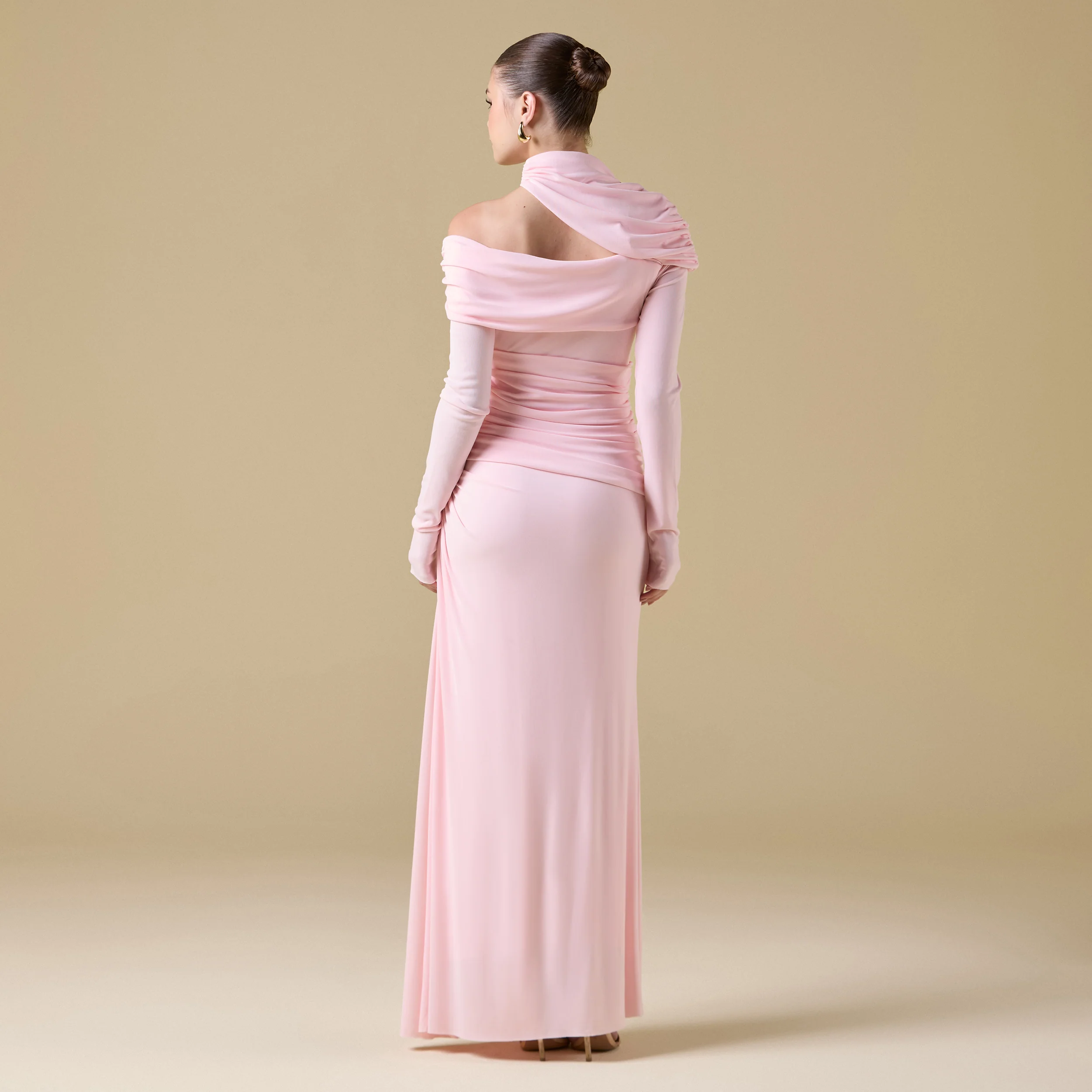 Jersey Gathered Maxi Dress with Shoulder Cut-Out - Image 3