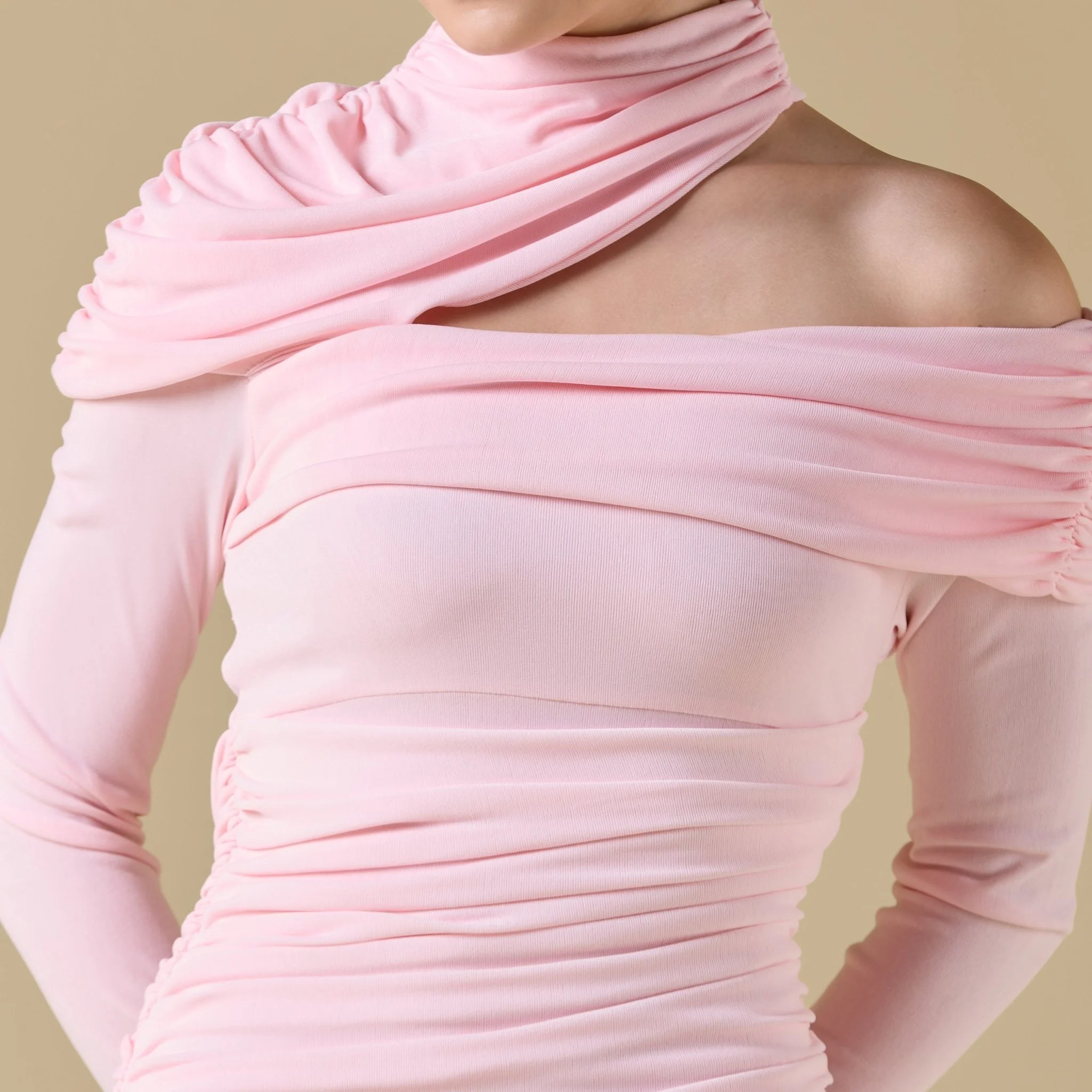 Jersey Gathered Maxi Dress with Shoulder Cut-Out - Image 4