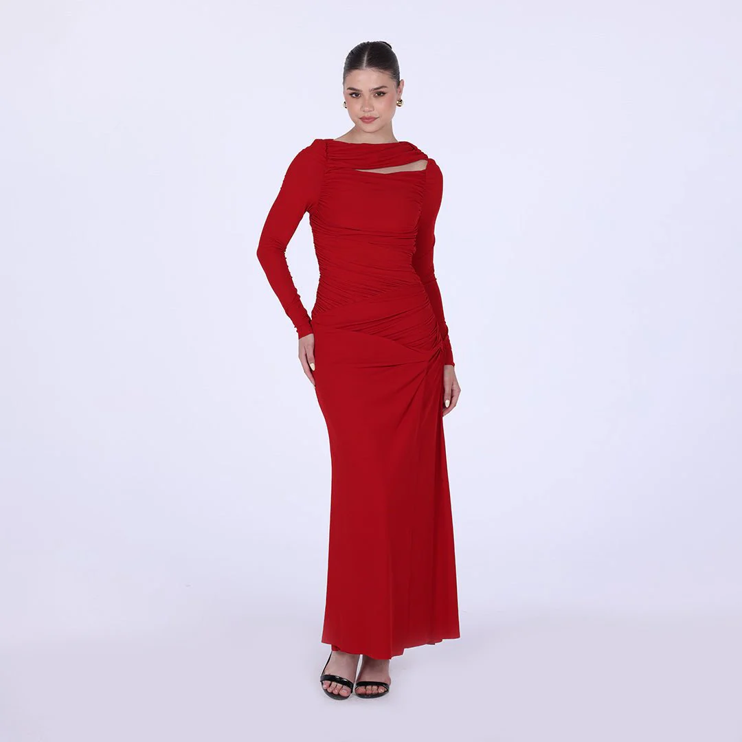 Jersey Gathered Maxi Dress with Side Twist - Image 9