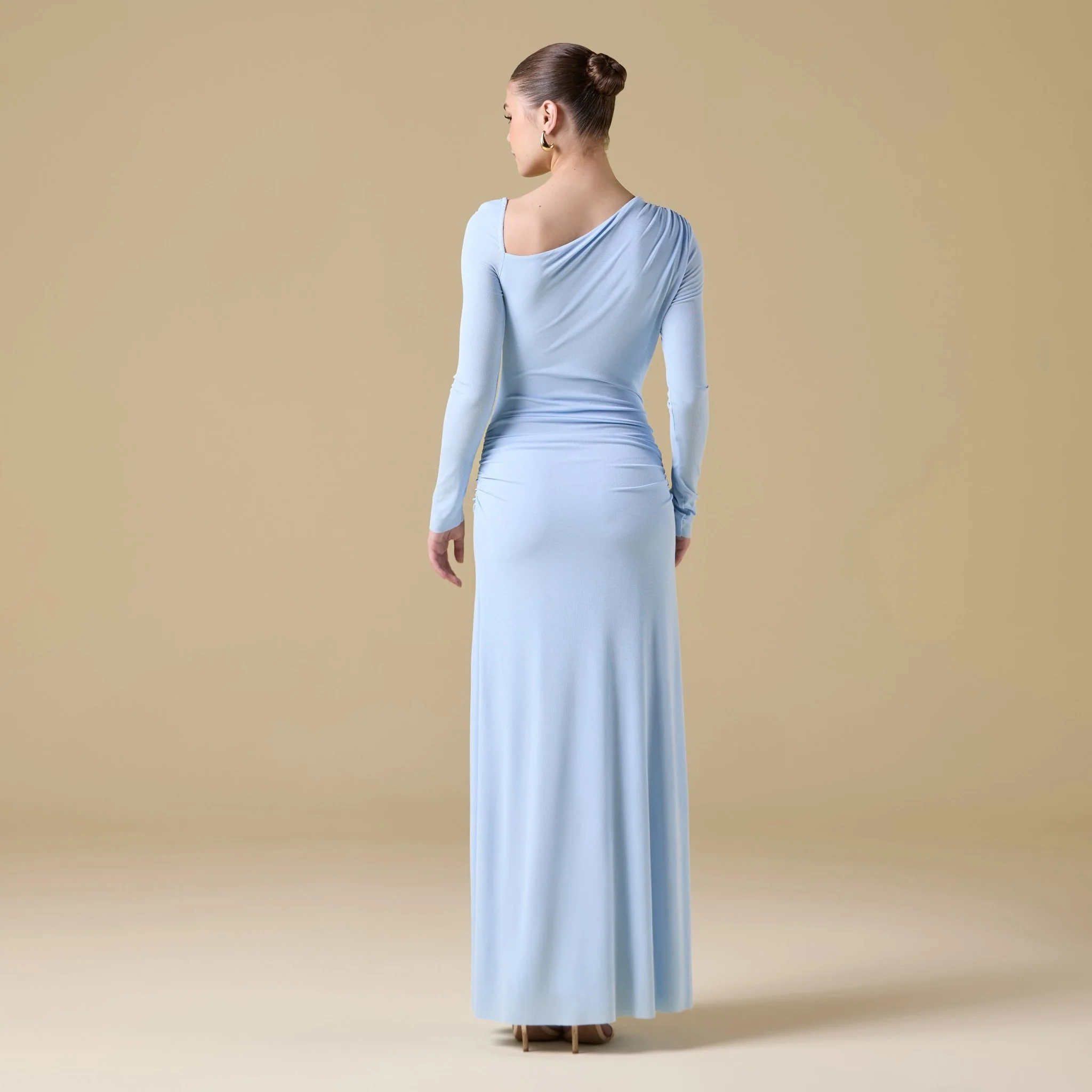 Light Blue Jersey Gathered Waist Maxi Dress - Image 4