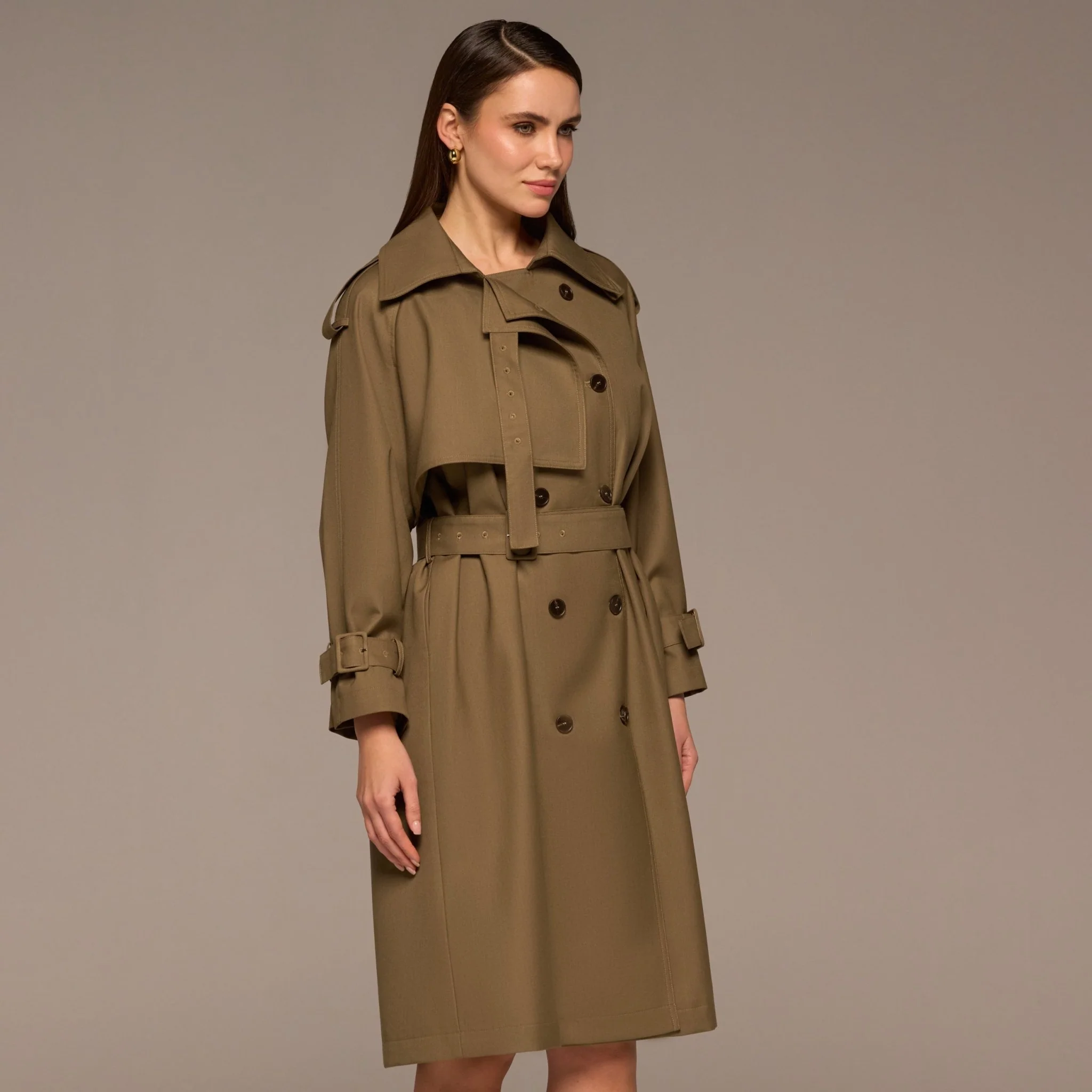 Khaki Belted Twill Trench Coat - Image 2