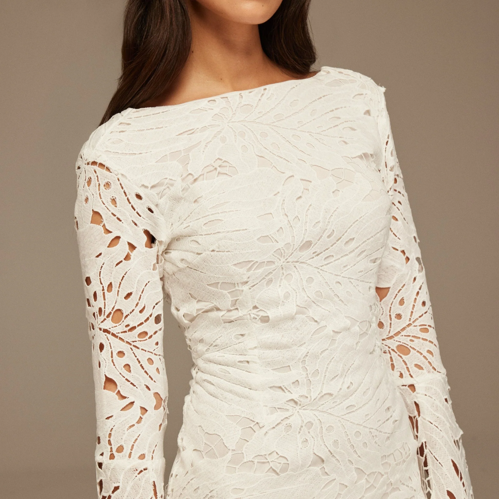 White Lace Long Sleeve Maxi Dress - Image 3