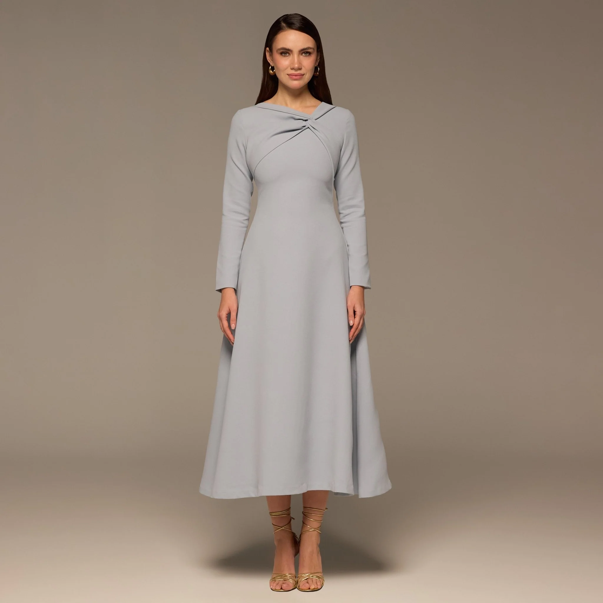 Light Blue Twisted Neck Crepe Maxi Dress