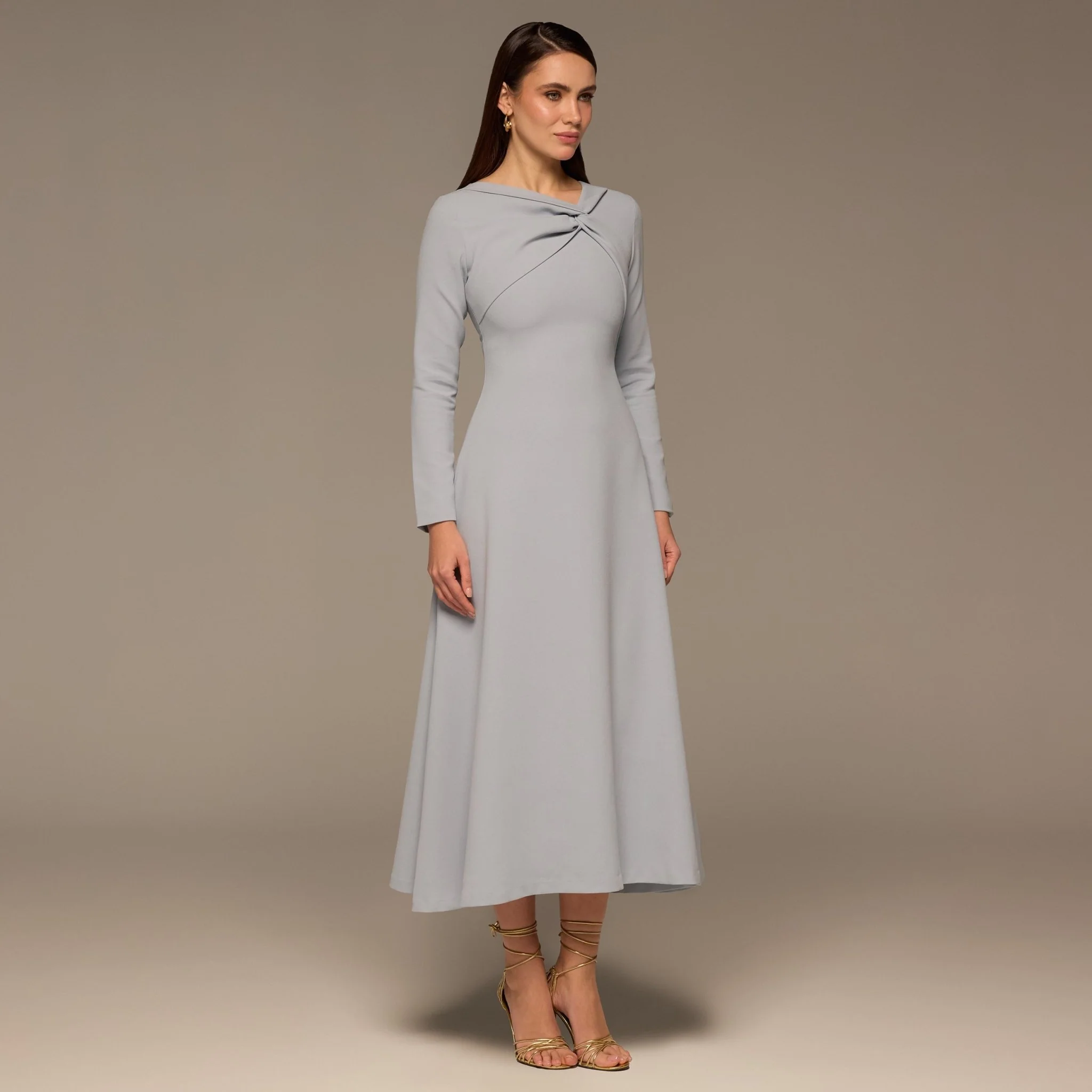 Light Blue Twisted Neck Crepe Maxi Dress - Image 3