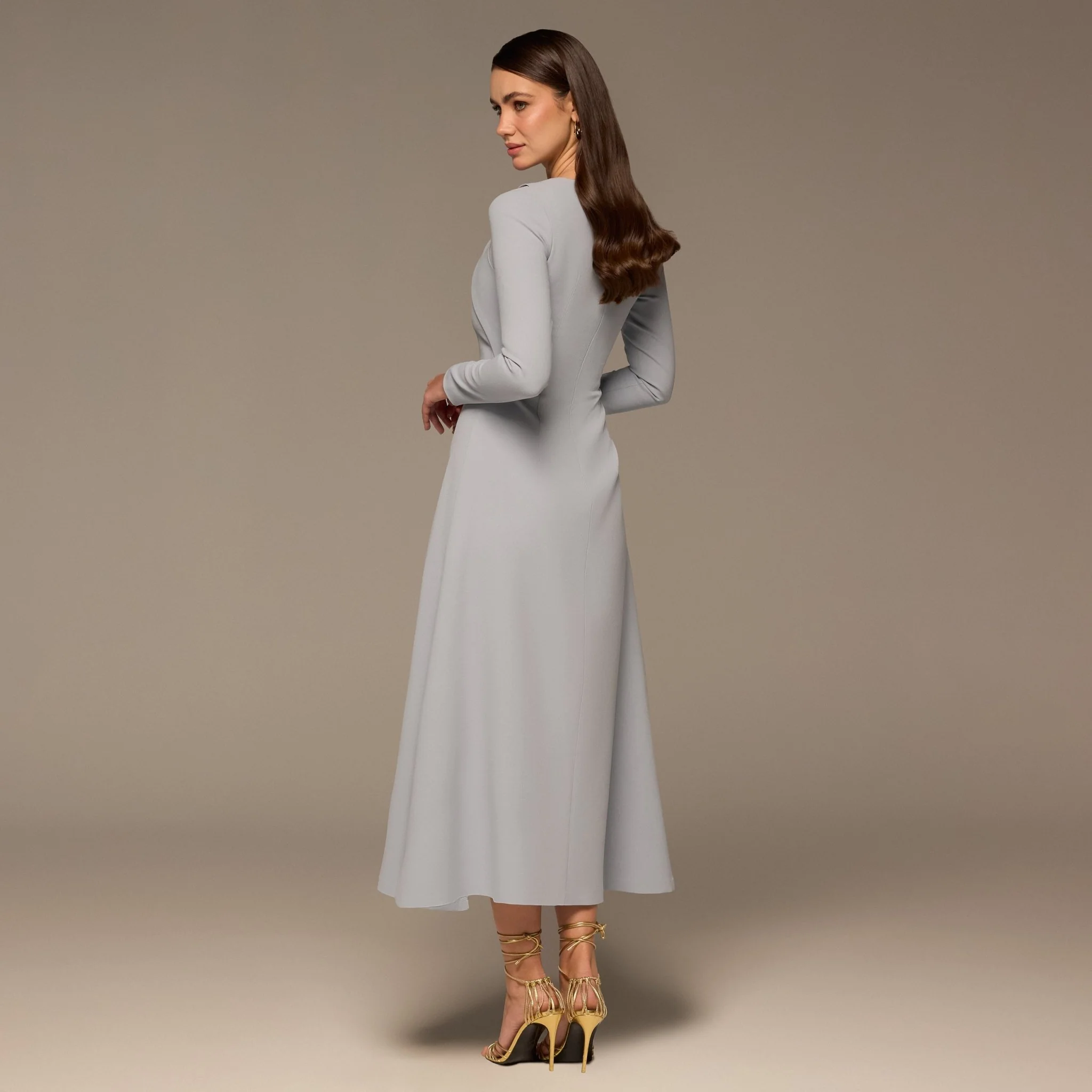 Light Blue Twisted Neck Crepe Maxi Dress - Image 5