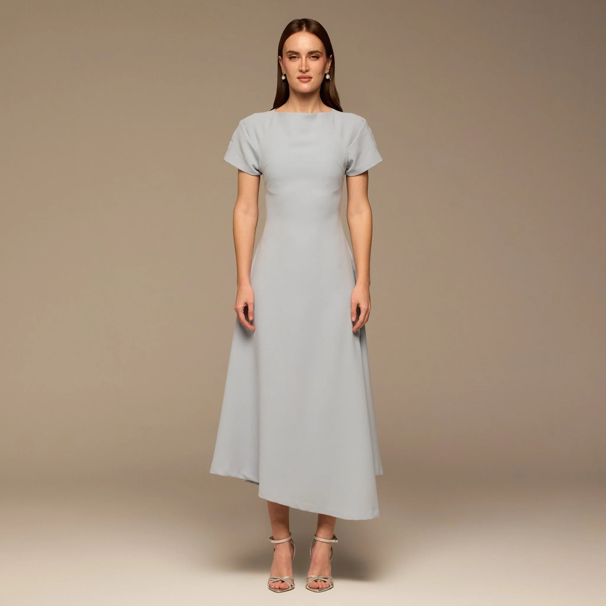 Light Blue Short Sleeve Crepe Dress