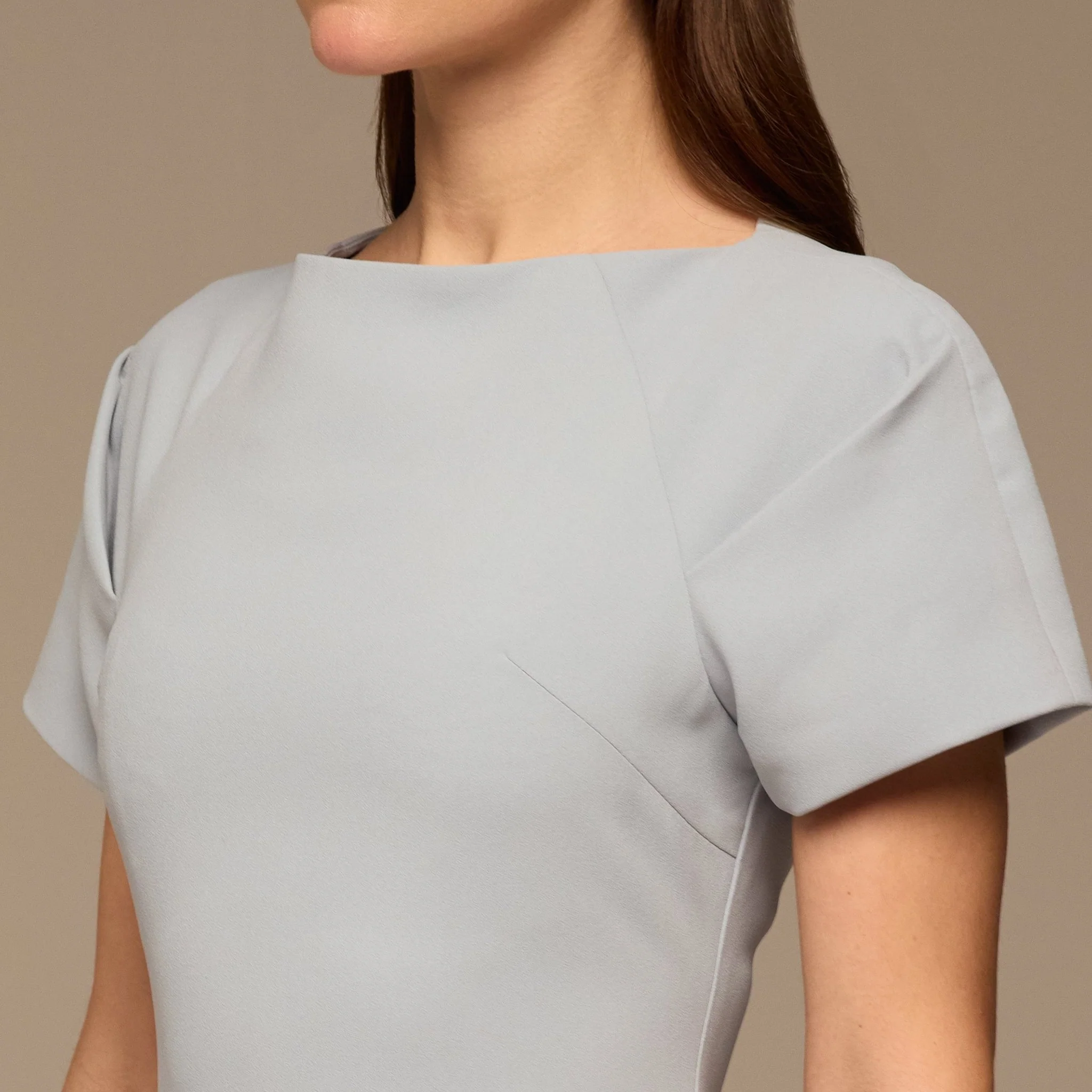 Light Blue Short Sleeve Crepe Dress - Image 3