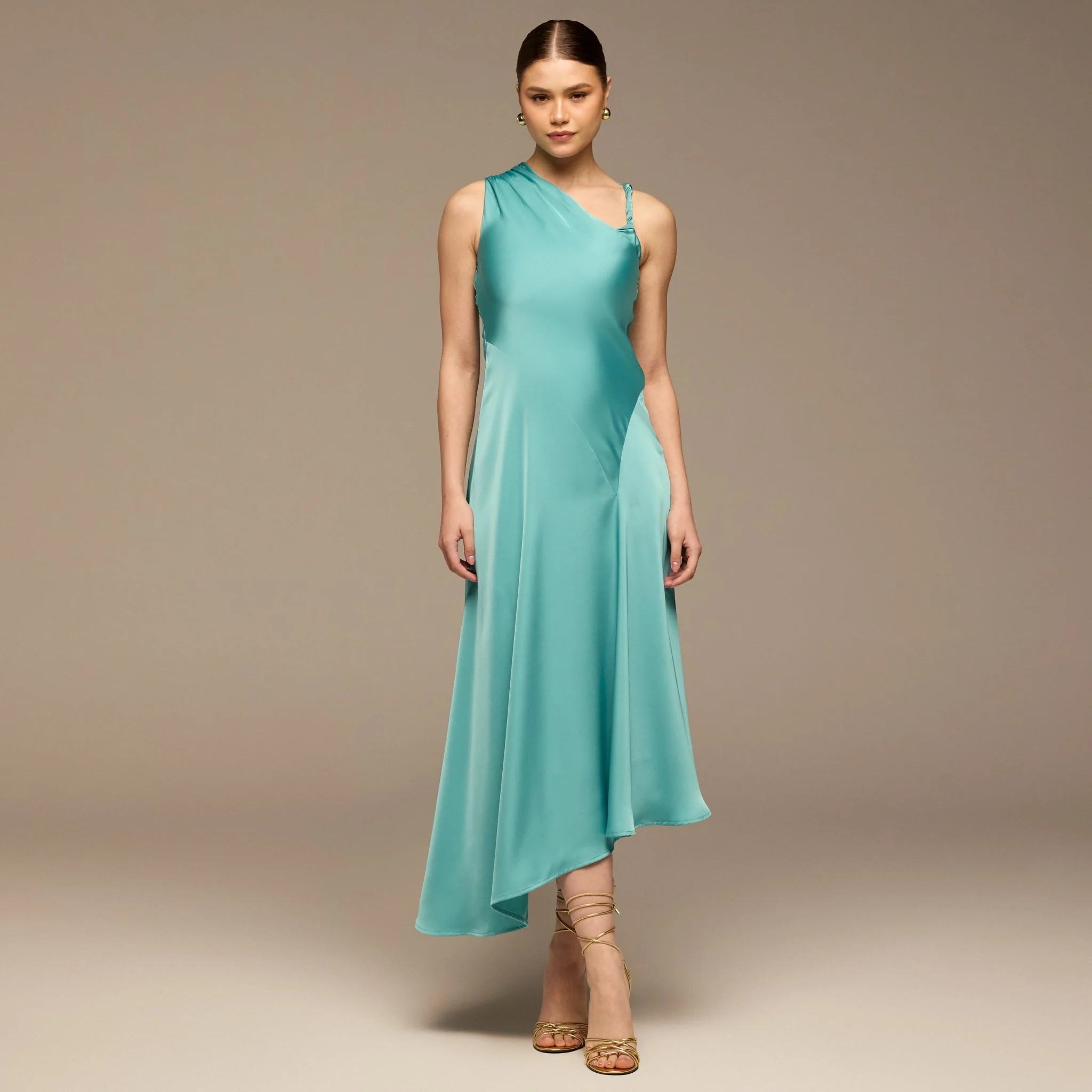 Light Blue Crepe Satin Asymmetrical Dress