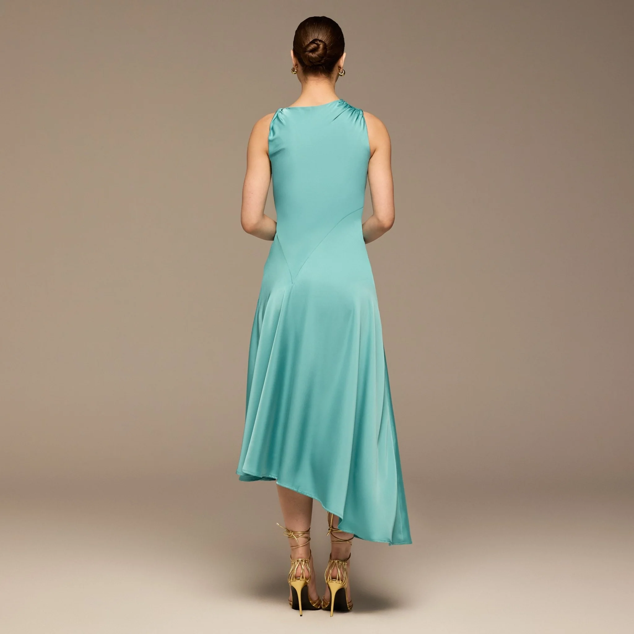 Light Blue Crepe Satin Asymmetrical Dress - Image 3