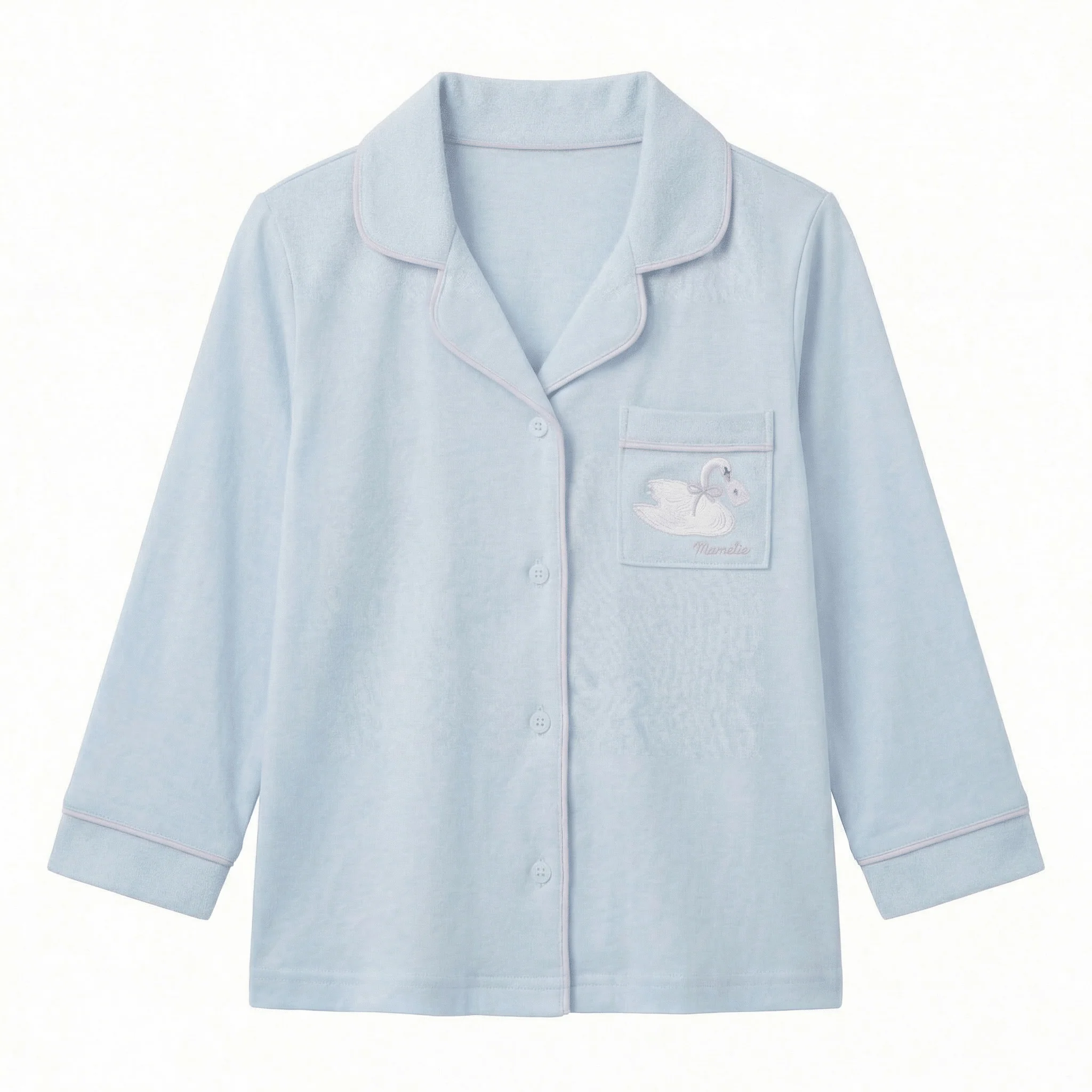 100% Cotton Light Blue Embroidered Shirt For Kids