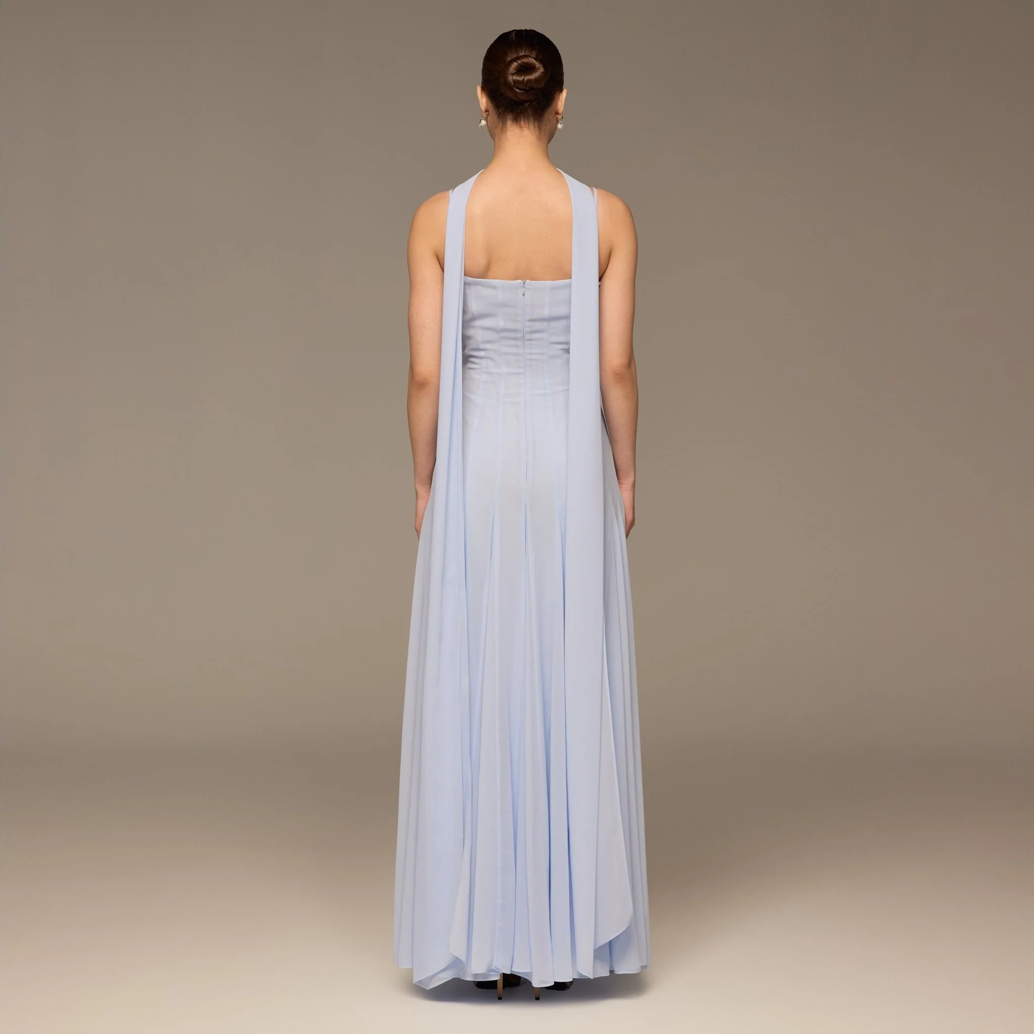 Light Blue Square Neck Maxi Dress with Scarf Detail - Image 5